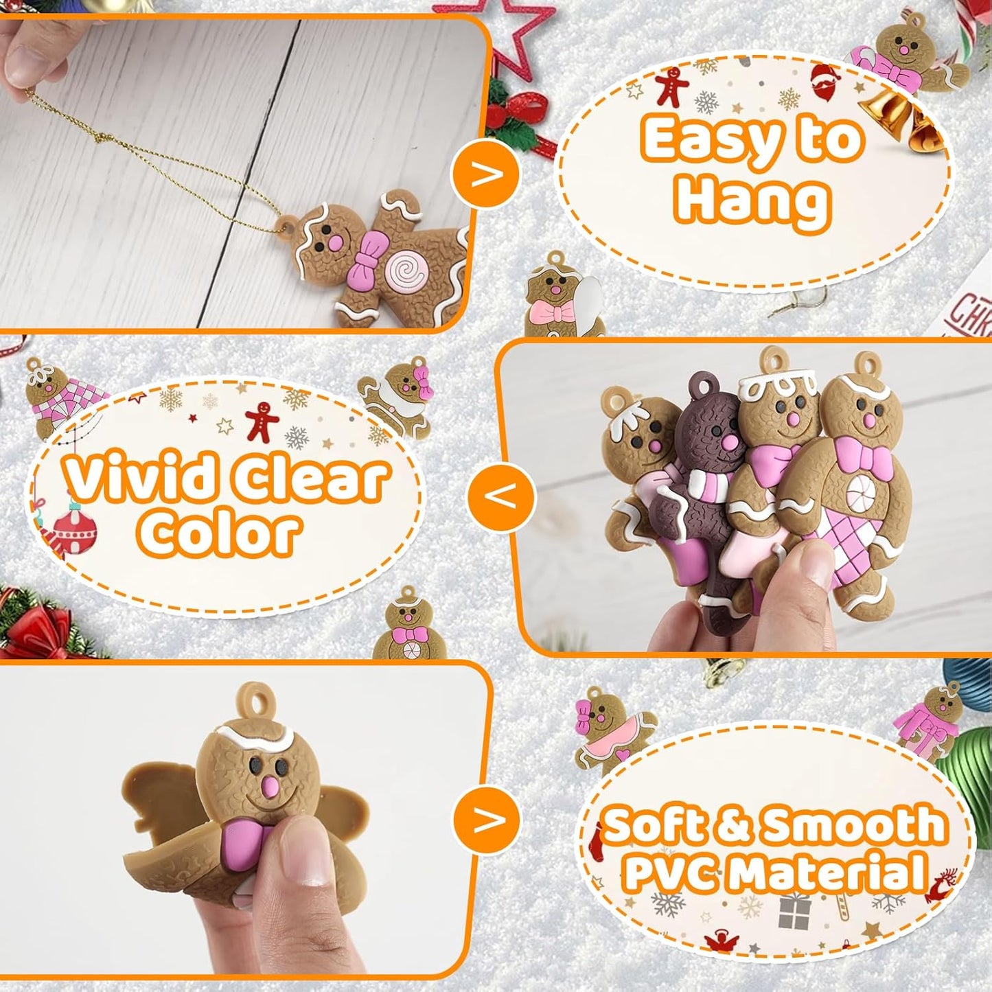 Gingerbread Man Ornaments Christmas Tree Decorations - 36pcs Pink Gingerbread Man Christmas Decorations Hanging Ornaments for Holiday Xmas Tree Home Decor