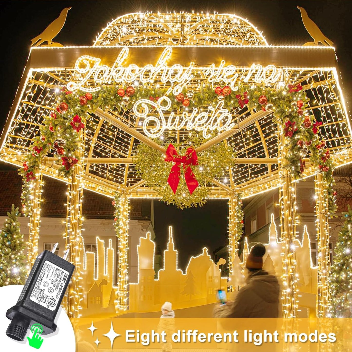 132FT 400 LED Christmas Lights Outdoor, 8 Modes Clear Wire Christmas String Lights Indoor, Plug in Twinkle Fairy Light for Bedroom Wedding Tree Party Decorations, Warm White