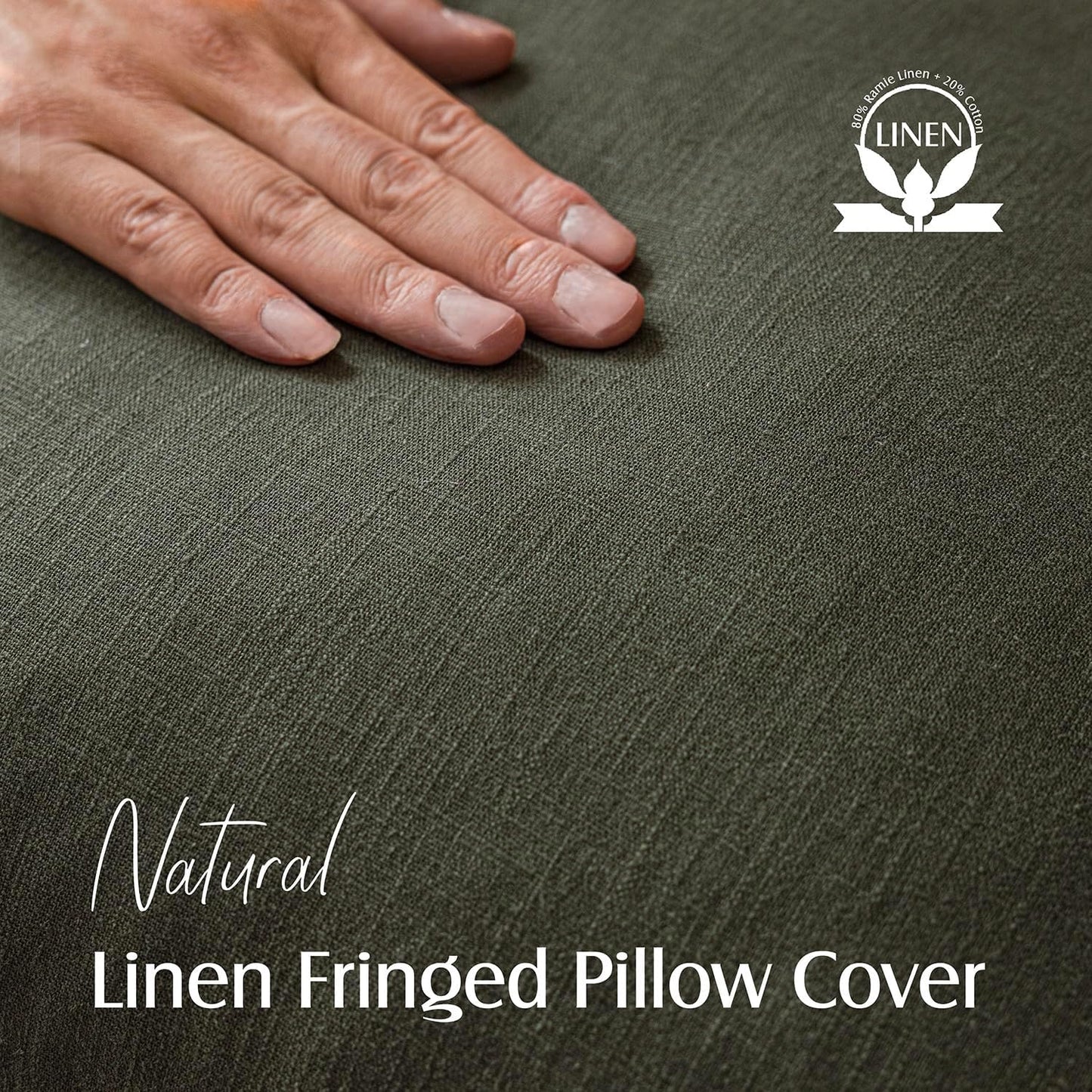 Foindtower Set of 2 Decorative Linen Fringe Throw Pillow Covers Cozy Farmhouse Cushion Cover with Tassels Accent Pillowcase for Couch Chair Sofa Bed Living Room Home Decor,16×16 Inch,Dark Olive Green