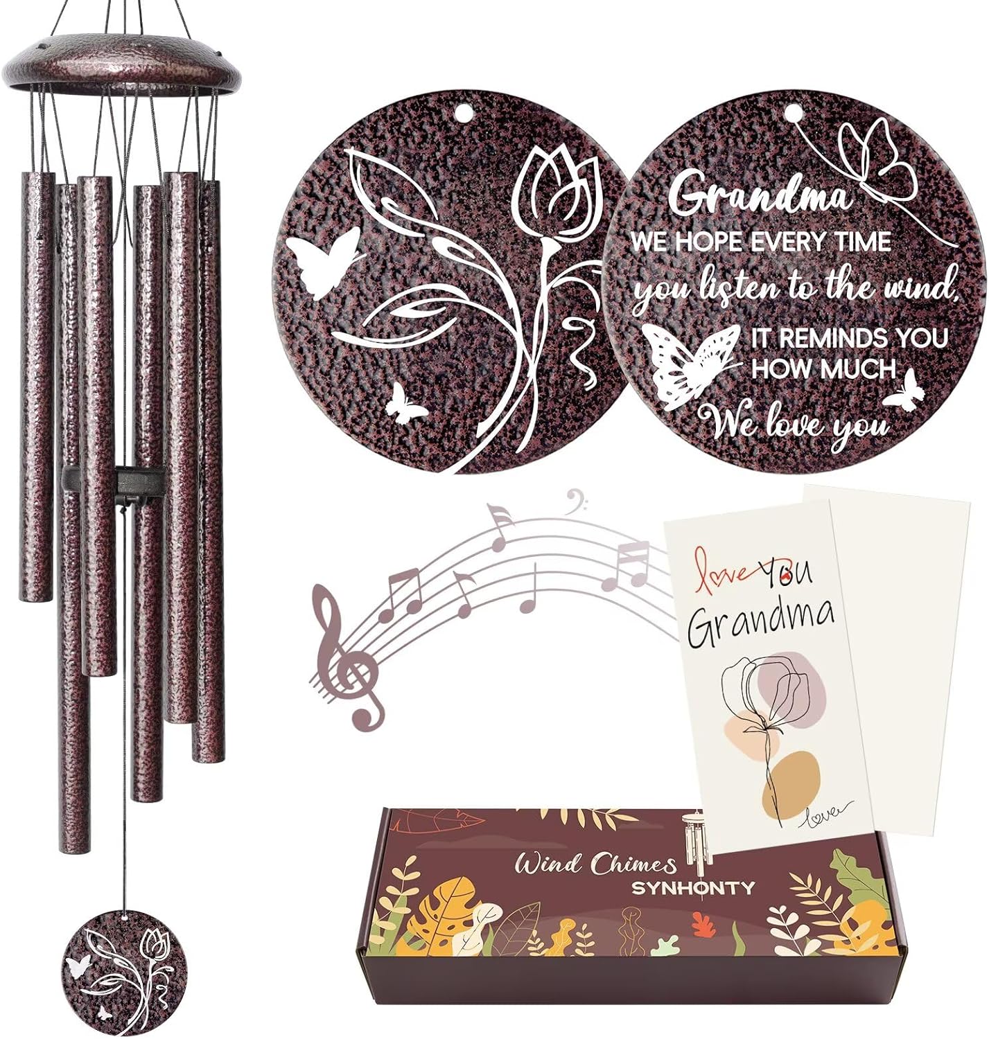 Gifts for Grandma, 25''Wind Chimes, Grandma Birthday Gifts for Grandmother from Granddaughter Grandson Grandkids, Mothers Day, Thanksgiving, Christmas Day Gift Ideas for Love Rreminder