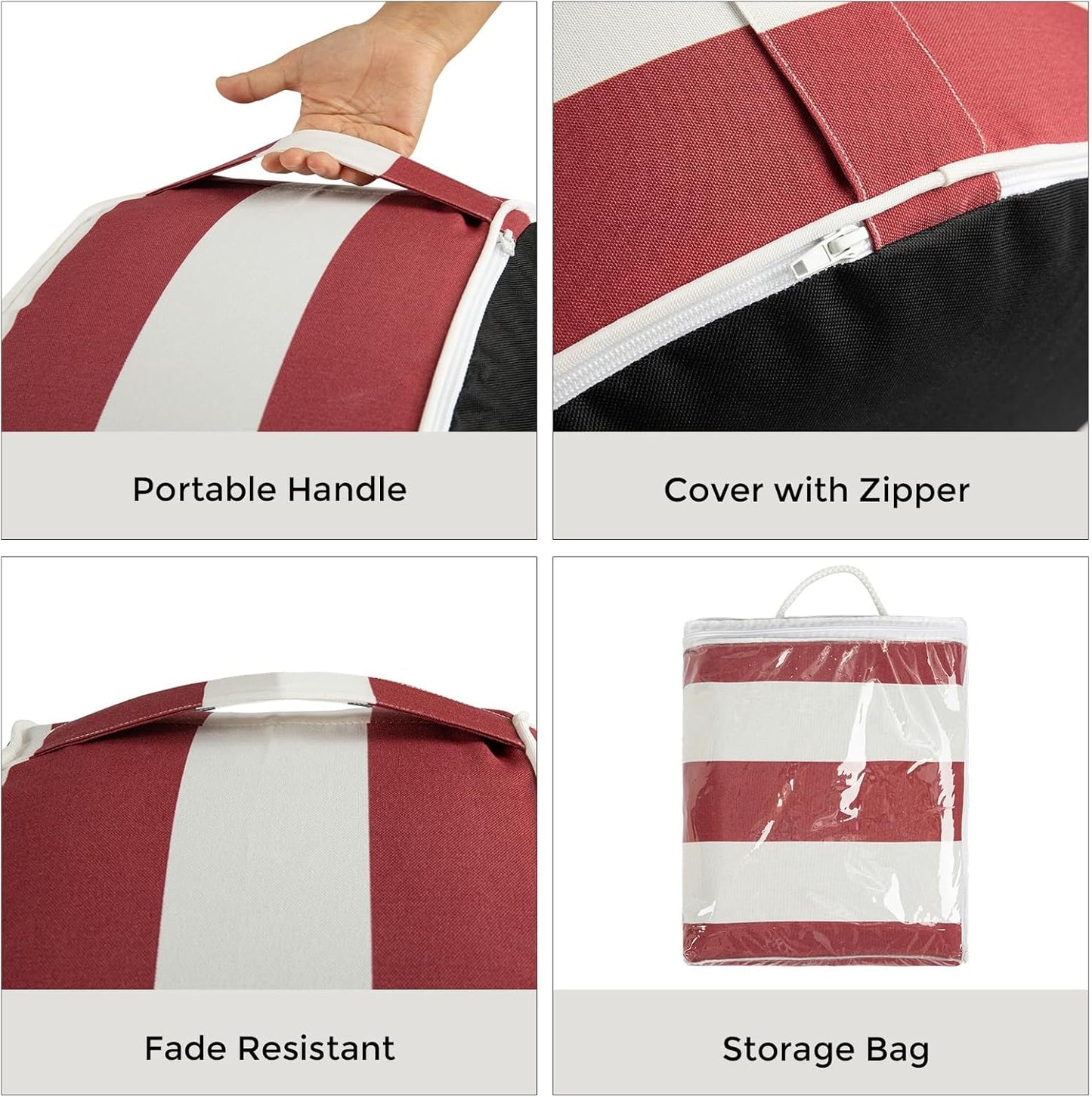 FUNHOME Inflatable Outdoor Ottoman with Air Pump,20"x9" Portable Patio Pouf,Water Resistant,Fade-Resistant,Round Blow Up Footrest Stools for Home Garden Camping Travel(Red White)