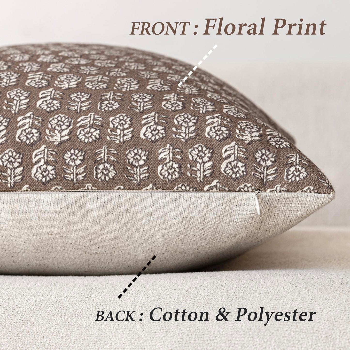 Foindtower Set of 2 Decorative Vintage Floral Print Throw Pillow Covers Neutral Modern Farmhouse Cushion Covers Boho Home Decor for Sofa Couch Chair Bedroom Living Room Outdoor,20×20 Inch,Brown