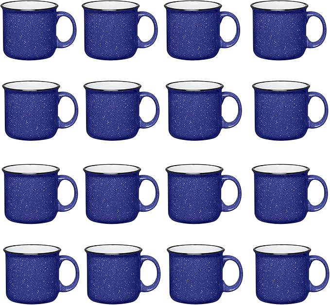 Set of 16 Ceramic Campfire Mugs – 15 Oz, Royal Blue – Coffee & Tea Cups for Home, Work, Travel, Camping – Customizable, Great for DIY, Events, Companies