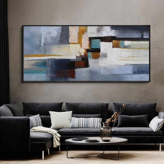 KLAKLA Large Canvas Framed Wall Art - Modern Abstract 70x31 Picture Artwork for Wall Black Frame Wall Art for Living Room Bedroom Office Painting Art