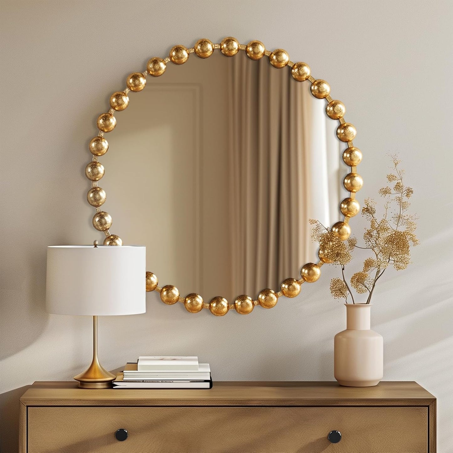 Madison Park Round Mirror, Metal Frame Circle Mirror 27 inch, Wall Art Decor Mounted Hanging for Entryway, Bathroom, hallway, Living Room, Vanity, Marlowe, Gold