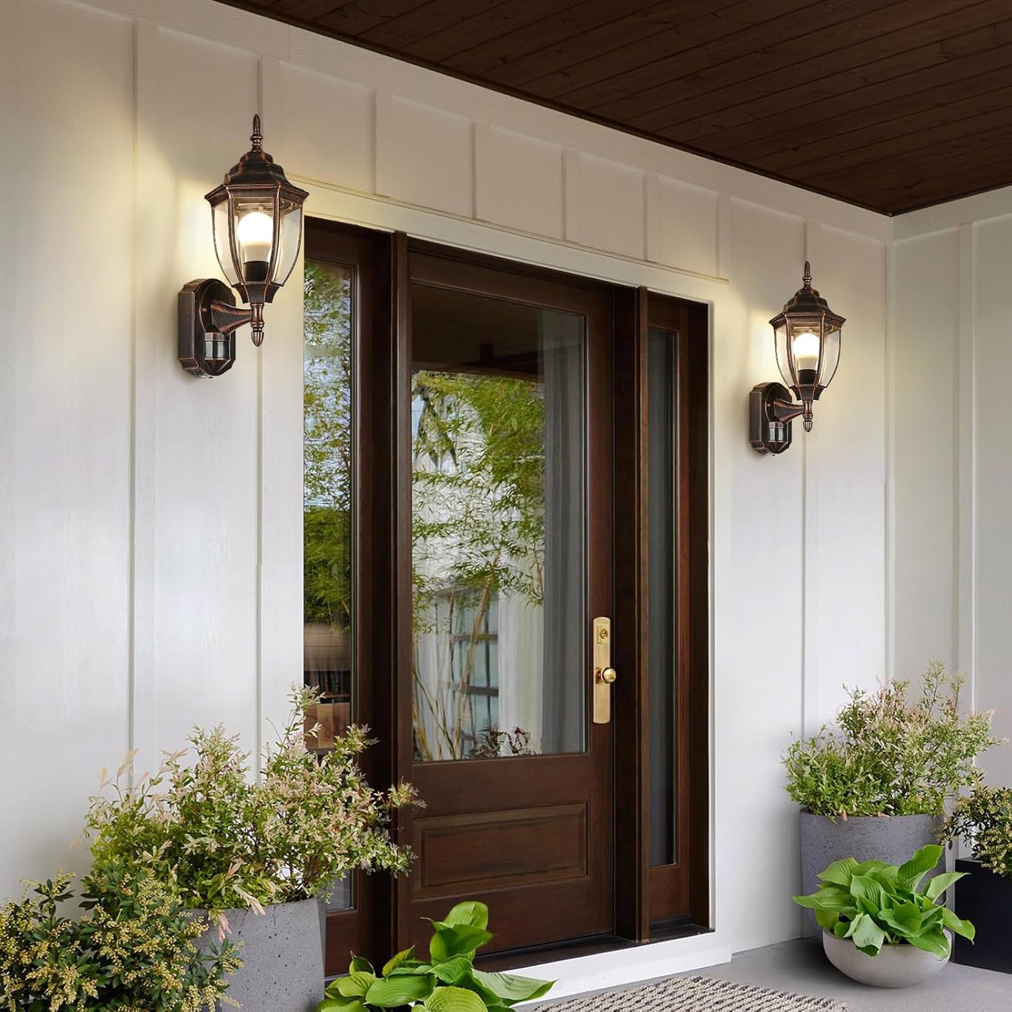 Lamomo Outdoor Wall Sconce, 2 Pack Dusk to Dawn Motion Sensor Light Fixtures, Exterior Aluminum Waterproof Porch Lights for Patio Front Door Garage