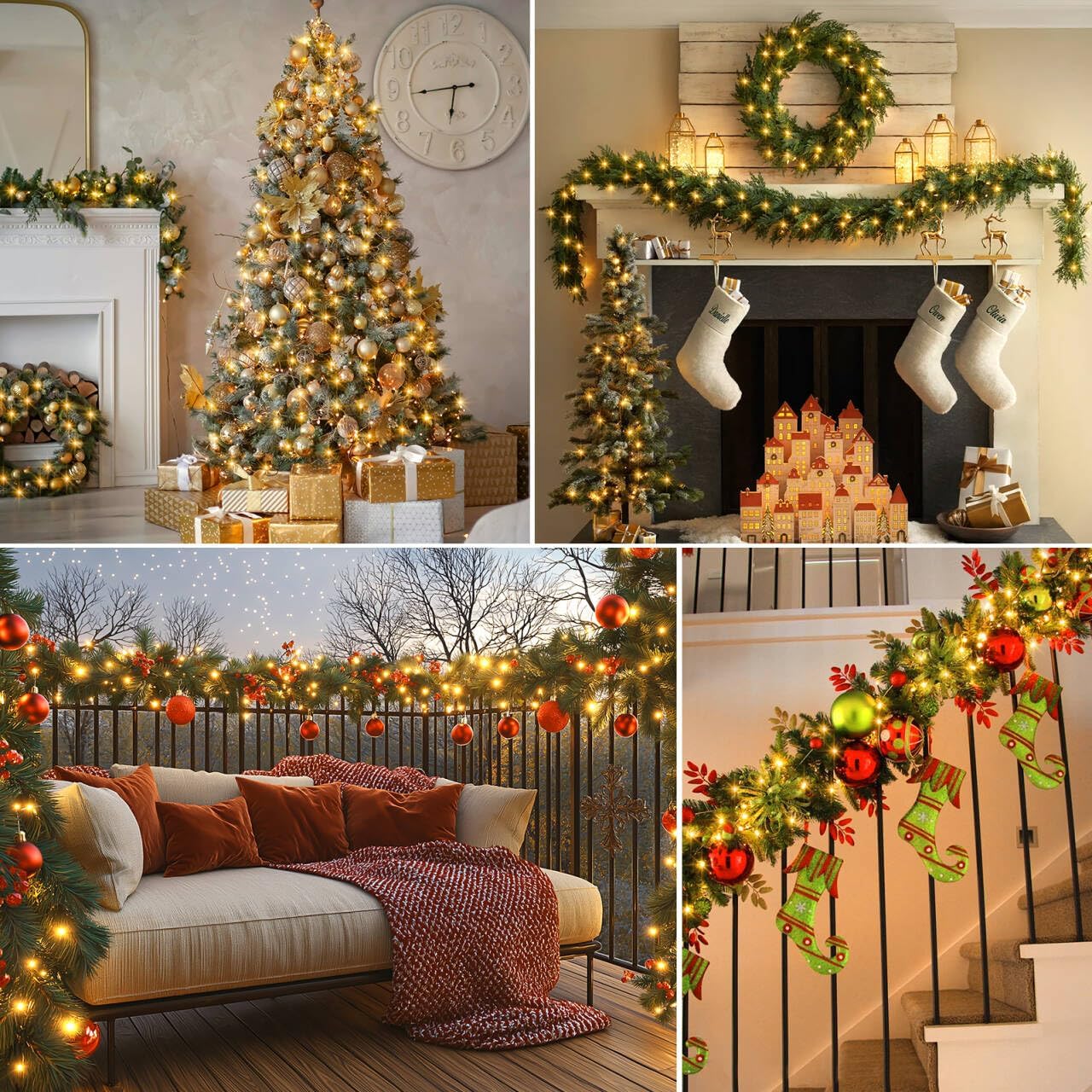 4 Pack Christmas Fairy Lights Battery Operated, 16.4FT 50 LED Dark Green Wire Twinkle Lights with Auto Timer Waterproof, Outdoor String Lights for Indoor Outdoor Bedroom Yard Decor (Warm White)