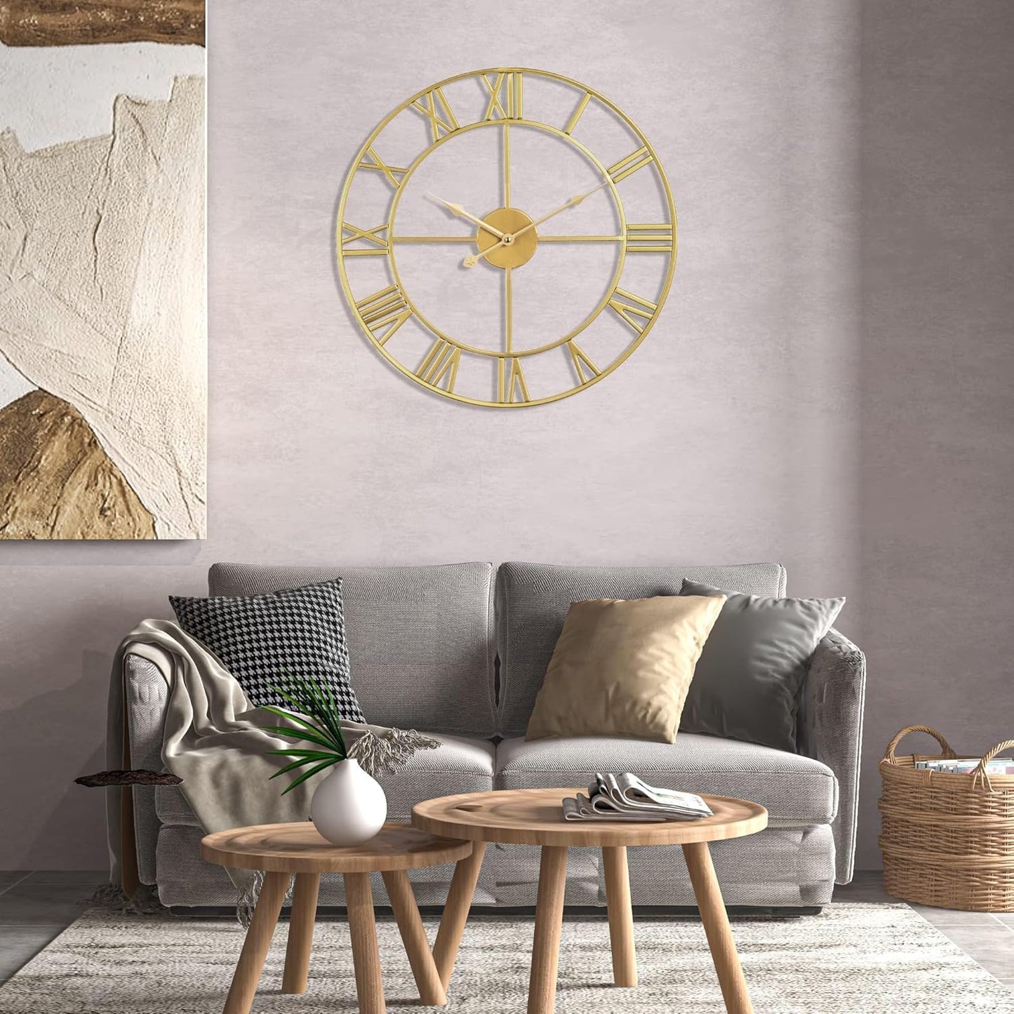 1st owned Large Wall Clock Silent Non-Ticking Roman Numerals Vintage Battery Operated (24 inch,18inch,16inch) Farmhouse Wall Clock for Living Room, Bedroom, Kitchen, Cafe Decor-Gold 47CM