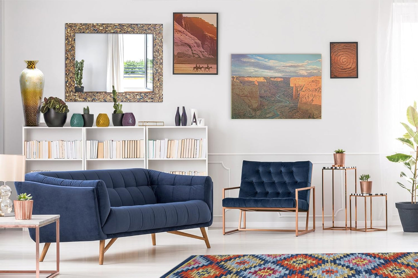 Multi-Colored & Gold, Luxe Mosaic Glass Framed Wall Mirror, Decorative Embossed Mosaic Rectangular Vanity Mirror/Accent Mirror (Large)