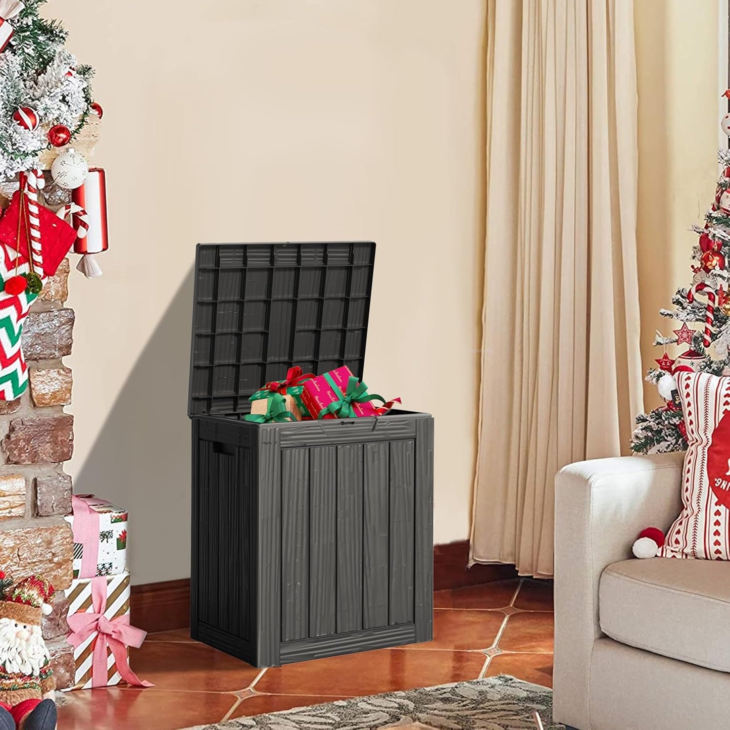 28 Gallon Double-Wall Resin Deck Box - Lockable Waterproof Outdoor Storage Box, 151lbs Capacity & Doubles as Seating for Patio Furniture - Garden Tools, Pool Accessories (Black)