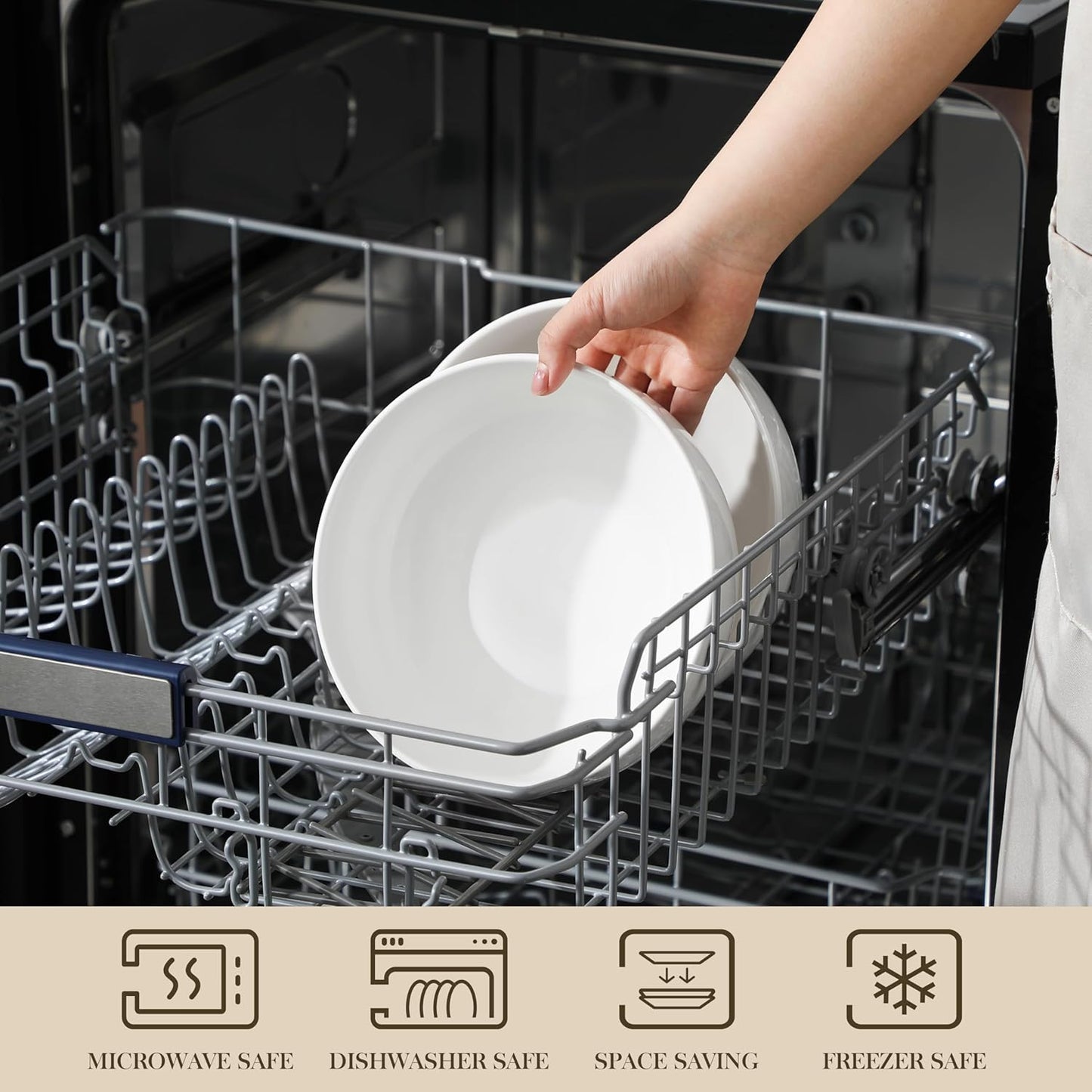 MALACASA Large Serving Bowls - 60 OZ (8") Salad Bowls Set of 2, White Mixing Bowls for Kitchen, Soup, Pasta and Dinner, Large Salad Bowls Set, Dishwasher & Oven Safe, Series REGULAR