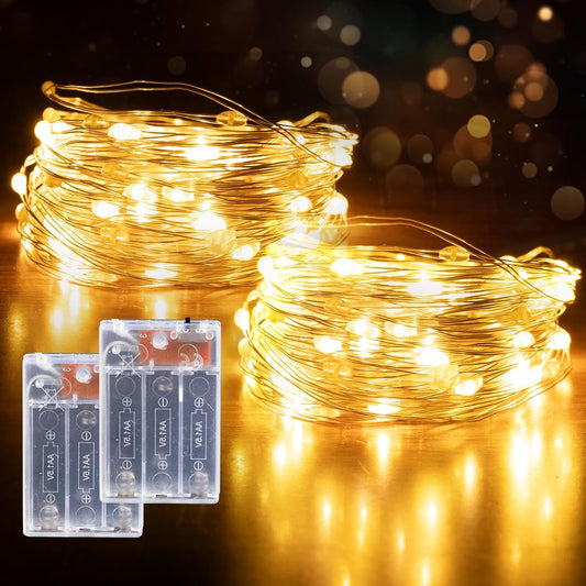 Fairy Lights Battery Operated String Lights 16.4ft 50LED Flashing and Constant Light Waterproof Silver Wire for Christmas DIY Party Bedroom Wedding (Warm White, 2 Pack)