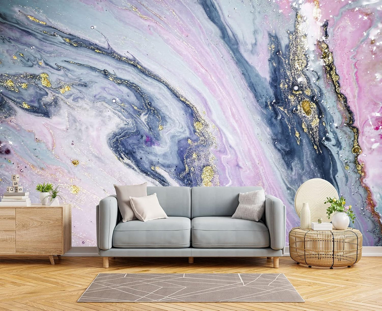 Gilding Marble Pink Wall Mural Wallpaper for Bedroom 137" x 100"
