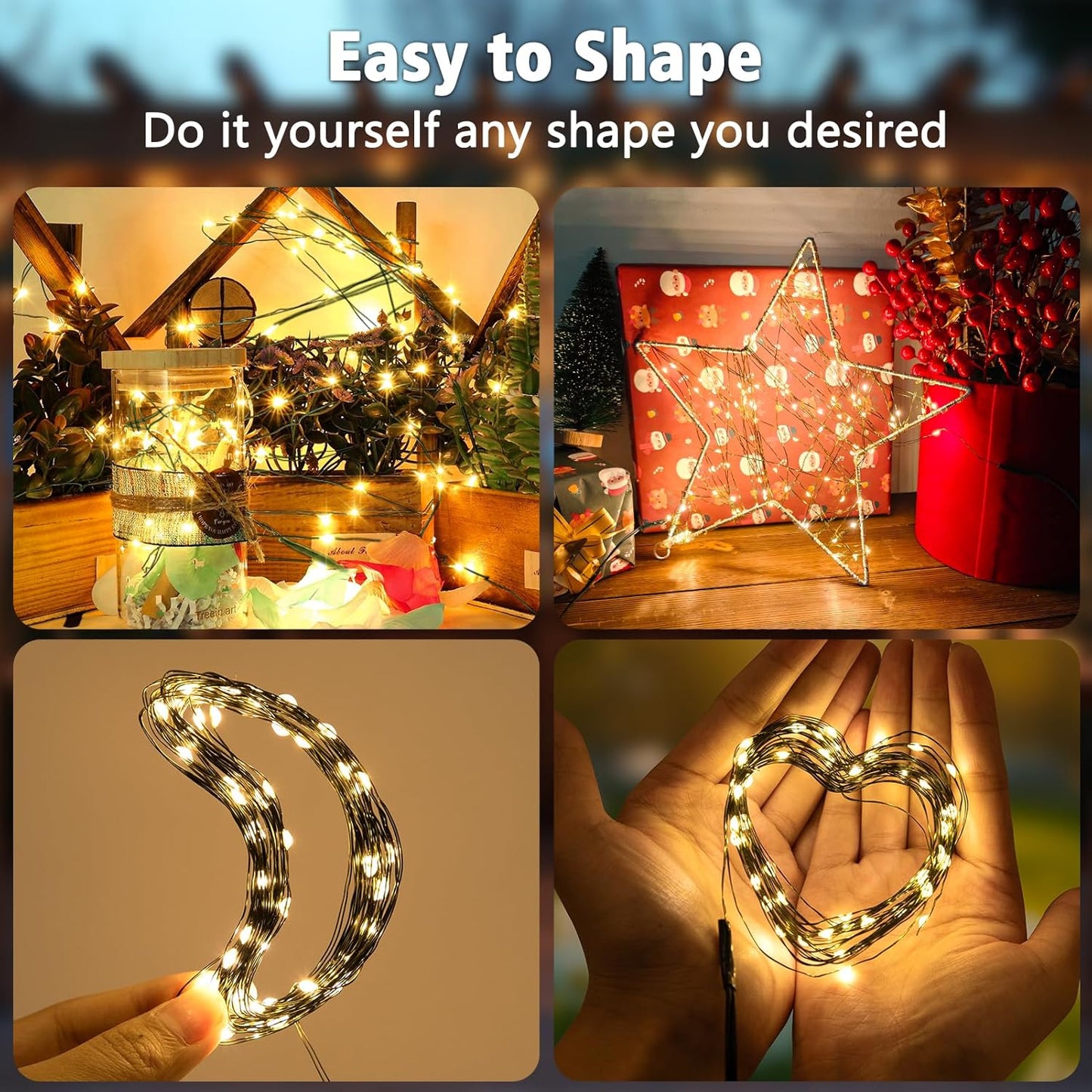 4 Pack Christmas Fairy Lights Battery Operated, 16.4FT 50 LED Dark Green Wire Twinkle Lights with Auto Timer Waterproof, Outdoor String Lights for Indoor Outdoor Bedroom Yard Decor (Warm White)