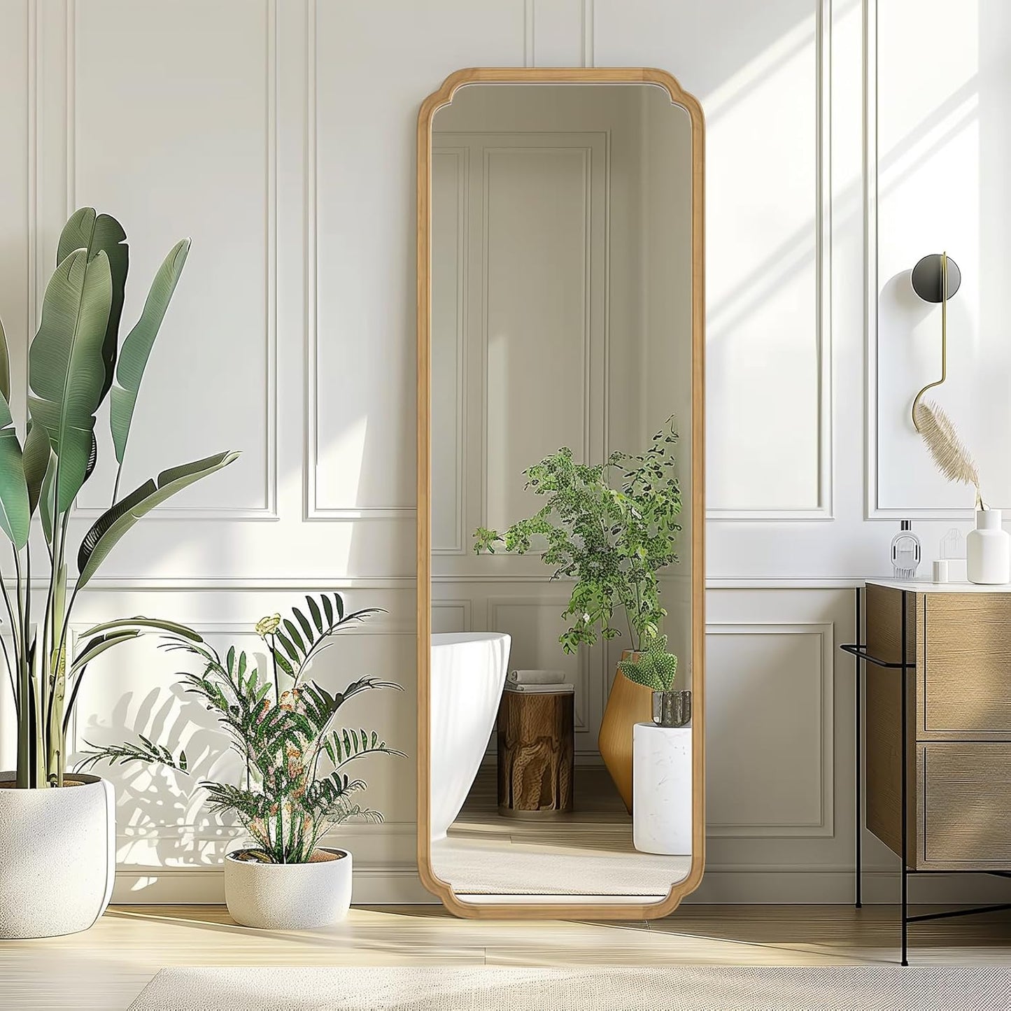 WallBeyond Full Length Mirror Wall Mounted 71"x24", Rustic Wooden Frame Floor Mirror, Large Full Body Mirror for Bedroom, Leaning or Hanging Against Wall (Naturl Solid Wood)