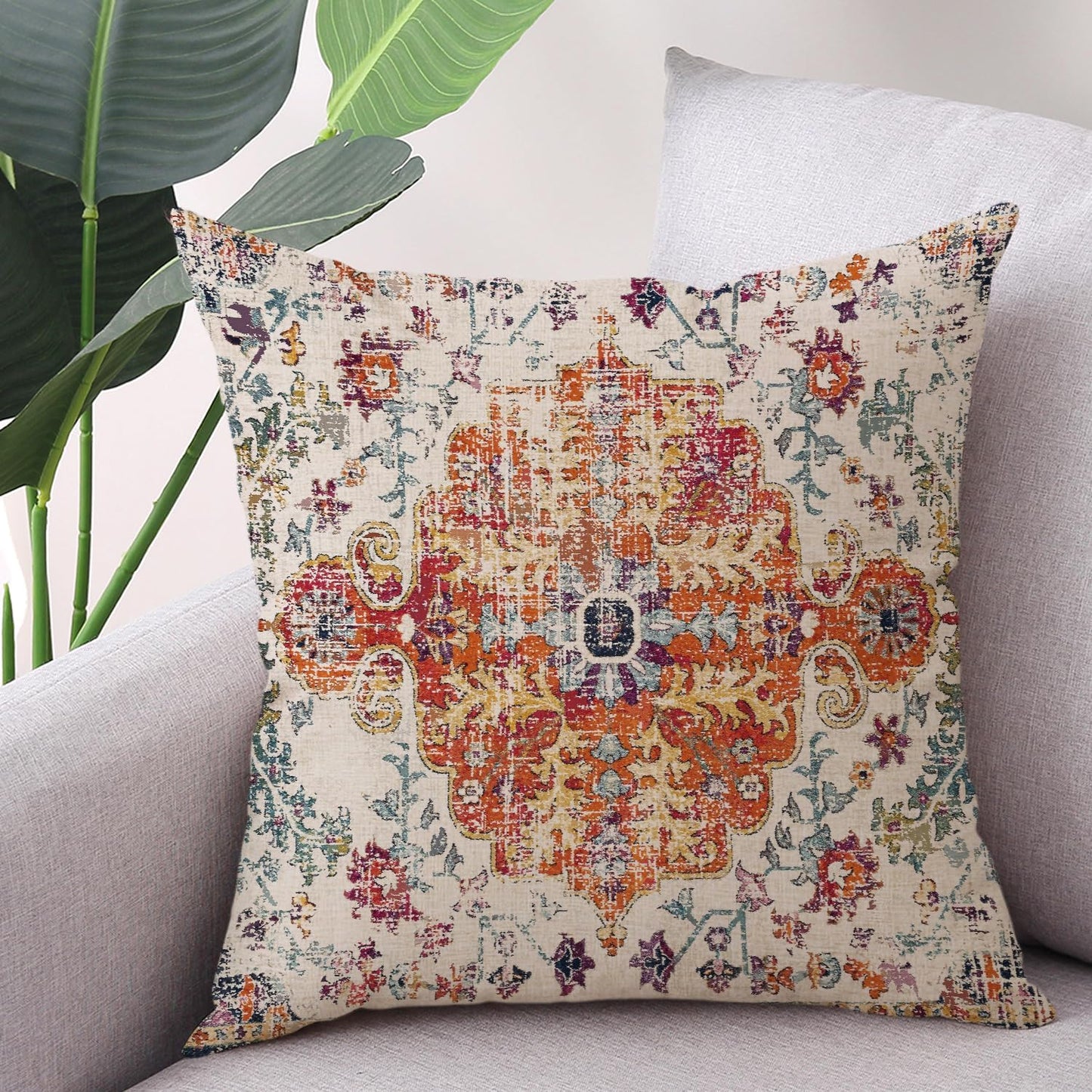 Outdoor Waterproof Pillow Covers 18x18 Inch Set of 2 Bohemian Vintage Carpet Pattern Pillow Covers Blue Burnt Orange Ethnic Design Decorative Farmhouse Couch Garden Balcony