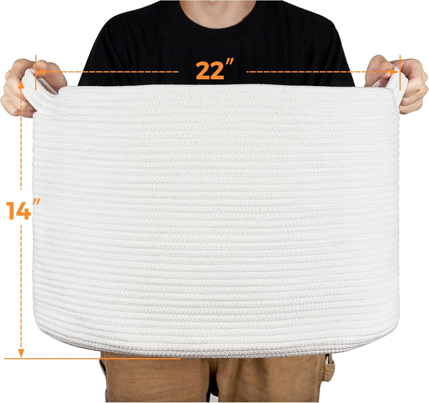 Ravinte Large Storage - 22"x 22"x 14" Blanket Basket for Living Room, Baby Toy Storage, Cotton Rope Woven Laundry Basket (White)