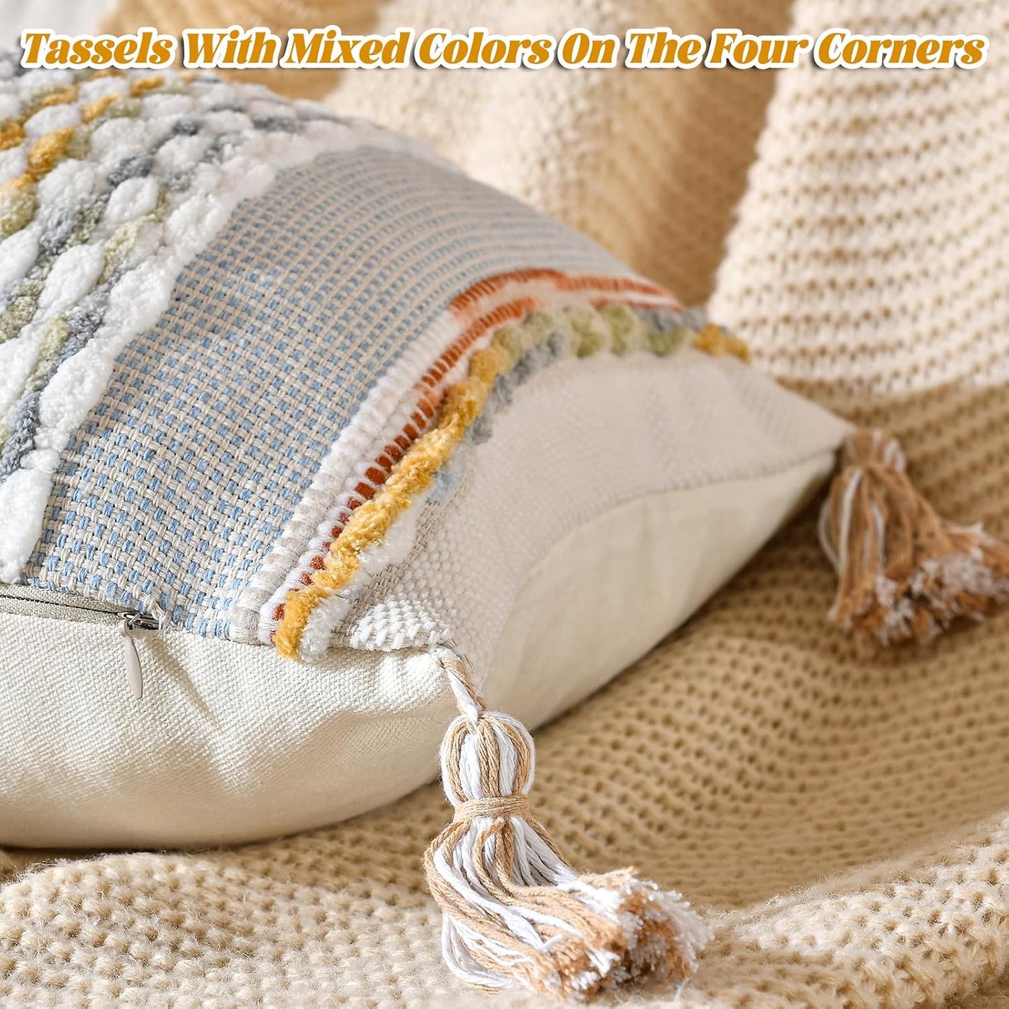 AmHoo Chenille Striped Textured Boho Throw Pillow Covers Aesthetic with Tassels Woven Decorative Pillow Case for Couch Bed Sofa Bedroom Modern Funky 14 x 36-Inch Grey