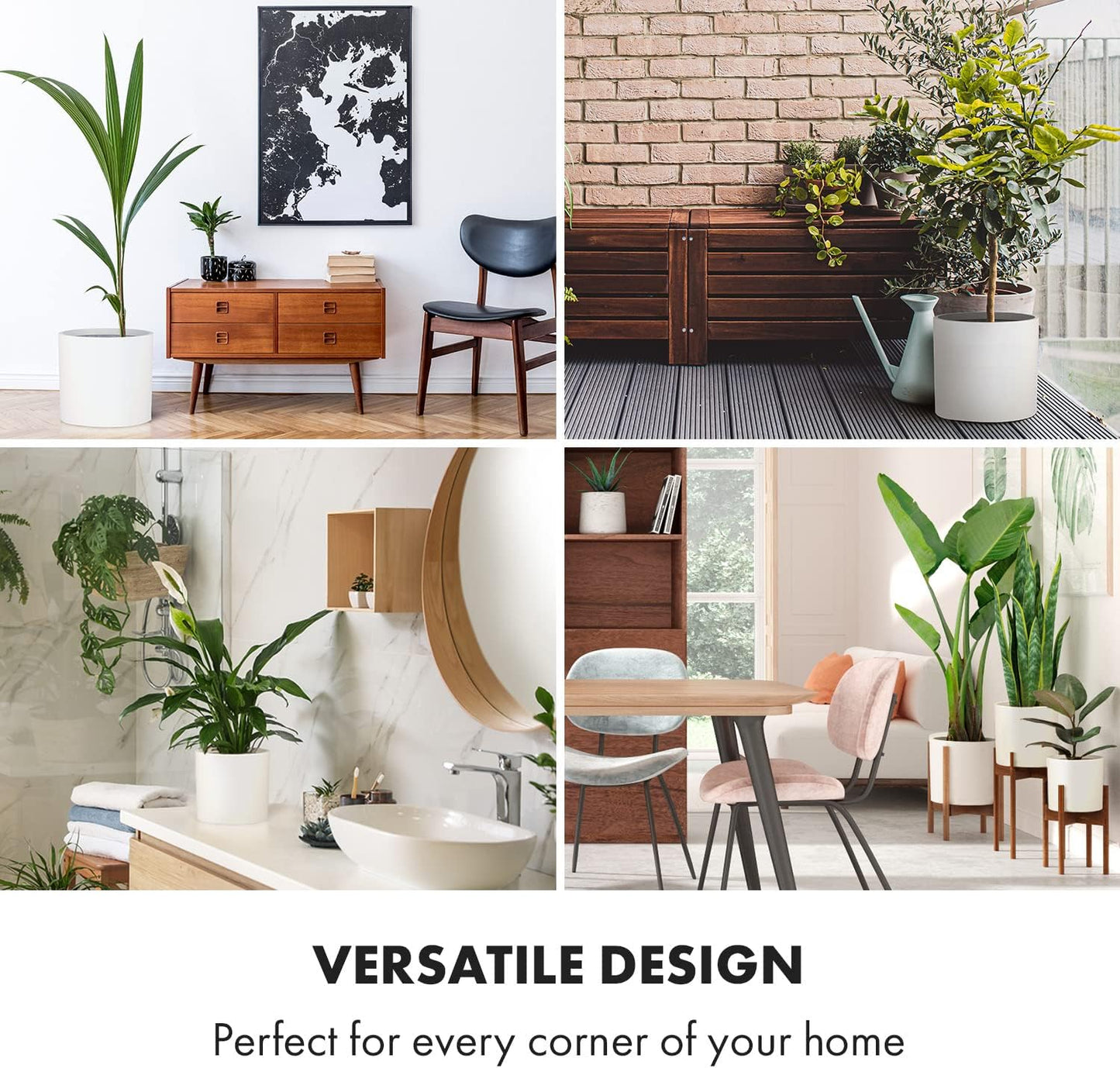 Fox & Fern 12" & 14.6" Large Planters (Set of 2) — Premium Lightweight Fiberstone Matte White Plant Pots with Drainage Plug; Extra Large Planters for Indoor & Outdoor; Weather Resistant & UV Resistant