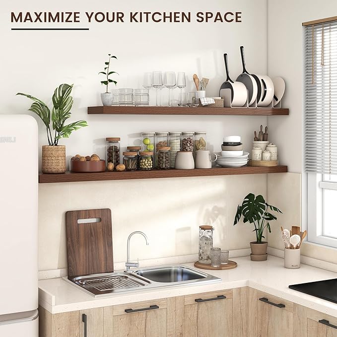 Floating Shelves for Wall, Large Wall Mounted Shelves with Invisible Brackets, Long Wood Floating Shelf for Living Room, Bedroom, Kitchen, (Walnut, 55" W x 9" D x 1.5" H)