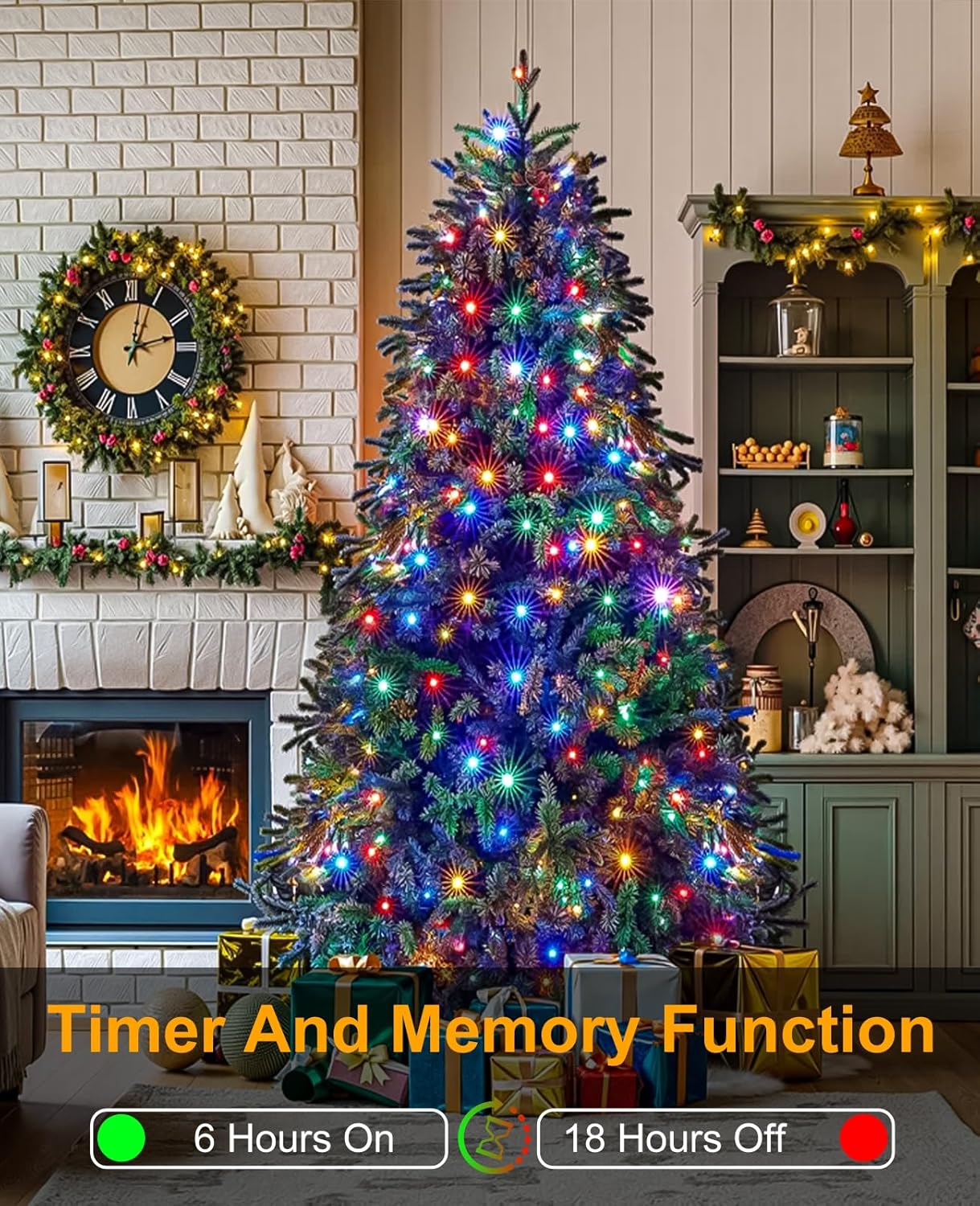 197FT 600 LED Christmas Lights Outdoor, Plug in Christmas Tree Lights 8 Modes, Waterproof Green Wire String Twinkle Lights for Indoor Classroom Garden Patio Party Holiday Decorations, Multicolor