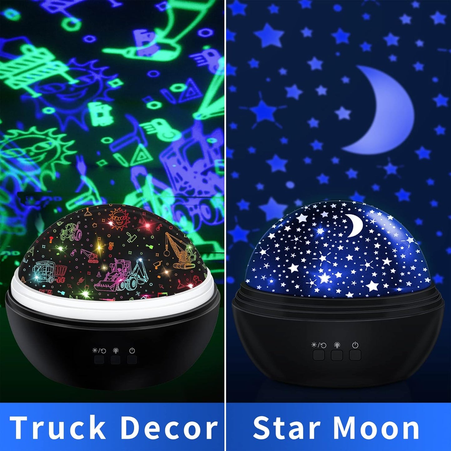 Night Light Projector for Kids Truck Toys for Boys, 360 Degree Rotation Baby Night Lights with Car and Star Theme, Birthday Party Festival Decor(Black)