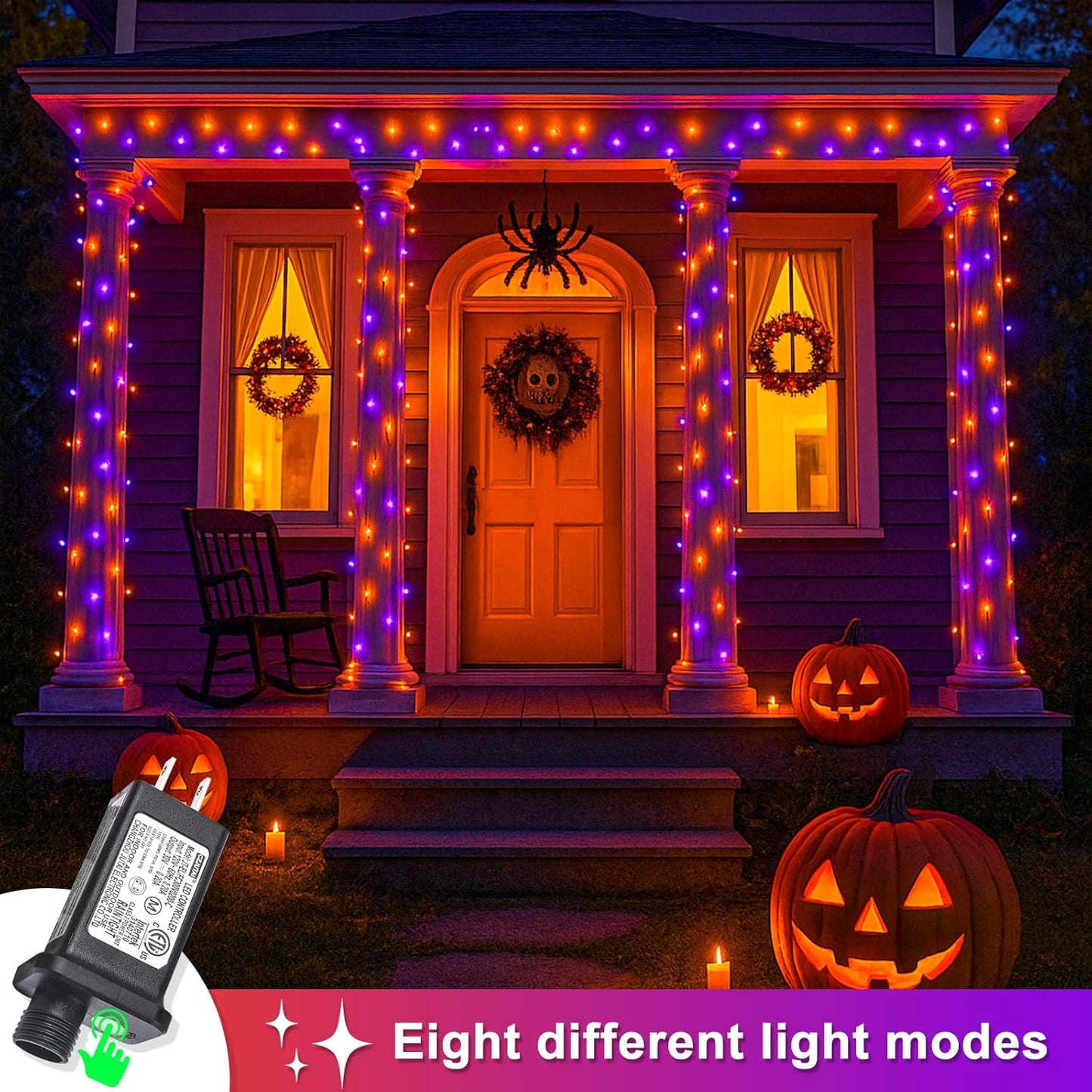 250 LED Orange and Purple Halloween Lights 82 FT Halloween Lights Indoor Outdoor Clear Wire with 8 Modes, Plug in Waterproof Christmas Light for Tree Party Bedroom Thanksgiving Decorations