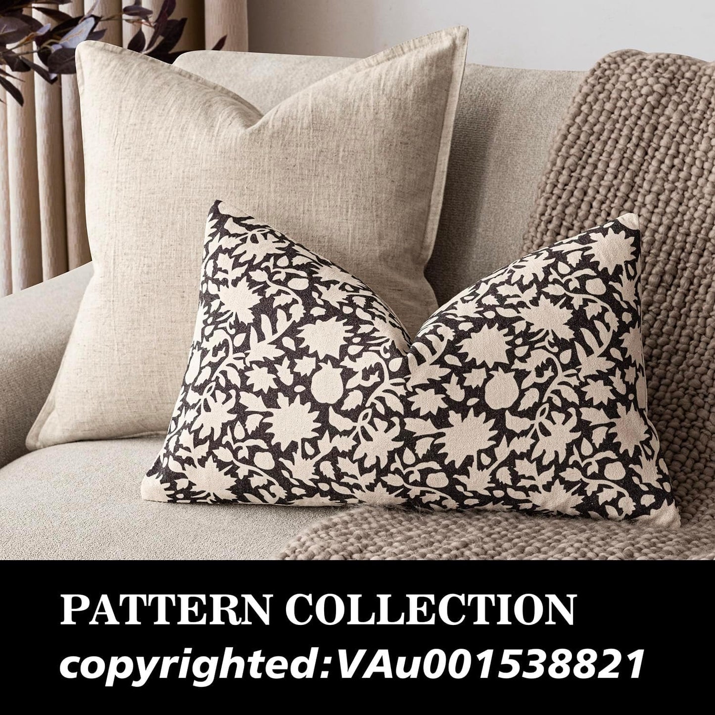 Foindtower Set of 2 Decorative Neutral Floral Lumbar Throw Pillow Covers Accent Farmhouse Cushion Covers Boho Vintage Pillowcase for Couch Sofa Bedroom Living Room Home Decor Outdoor12×20 Inch,Black