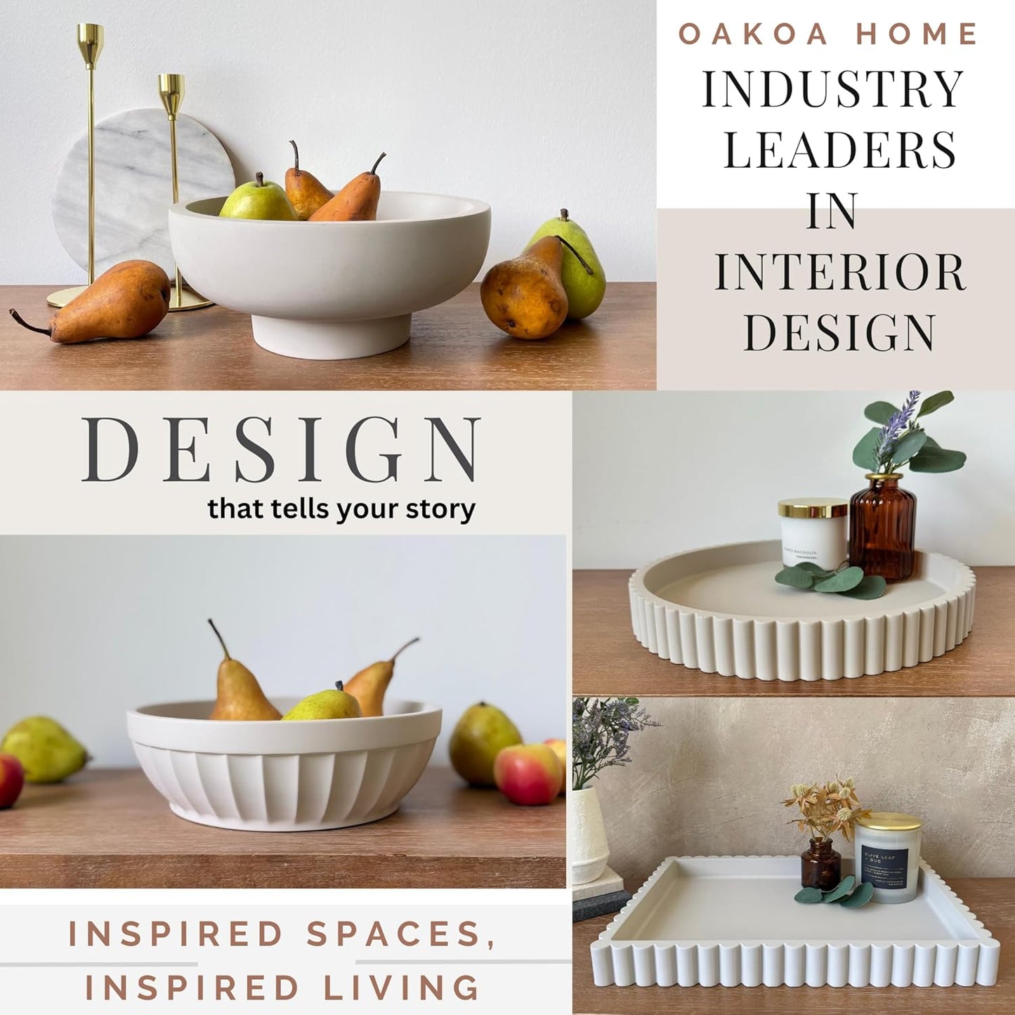 OAKOA Decorative Fruit Bowl for Kitchen Counter - Large Decorative Bowl for Home Decor - Concrete Decor Bowl for Keys Entryway Table - Modern Centerpiece Coffee Table Bowl