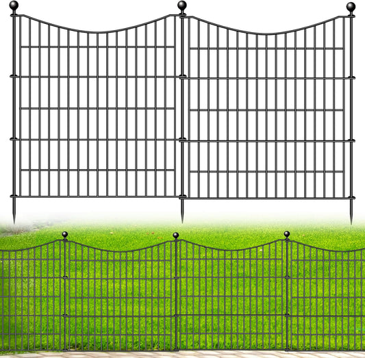 10 Panels No Dig Dog Fence Outdoor for Yard, 32 in(H) X 23.6 ft(L) Decorative Tall Garden Fence Animal Barrier, Rustproof Metal Wire Garden Edging and Borders, Temporary Fencing Stakes