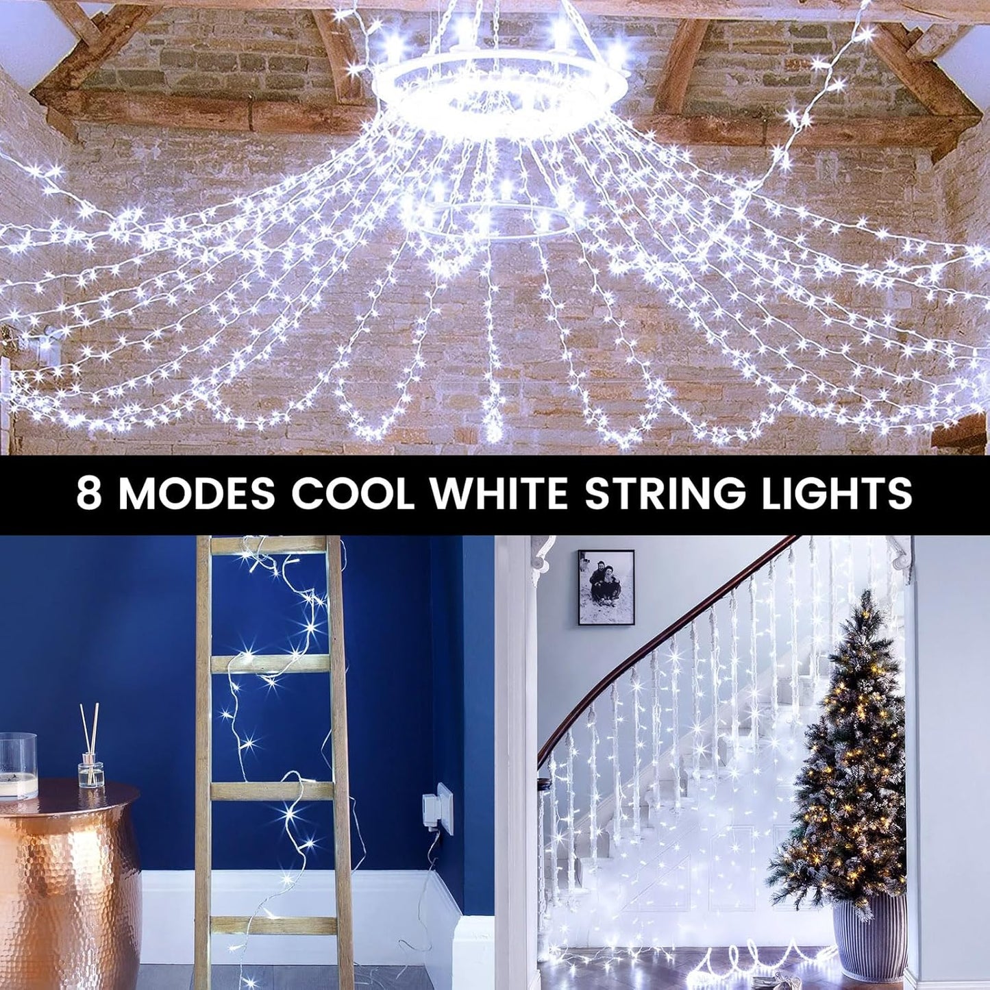4 Pack String Lights Battery Operated with Timer, 132FT 400 LED Waterproof Battery Twinkle Lights, 8 Modes Fairy Light for Indoor Outdoor Party Bedroom Garland Tree Christmas Decorations (Cool White)