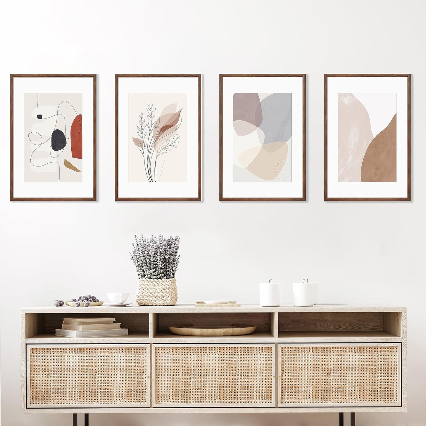 16x24 Poster Frame Set of 4 Natural Solid Walnut Photo Frames with 12x18 Removable Mat Wall Hanging Large Handcrafted Frame with HD Plexiglass Wall and Tabletop Display Large Picture Frame