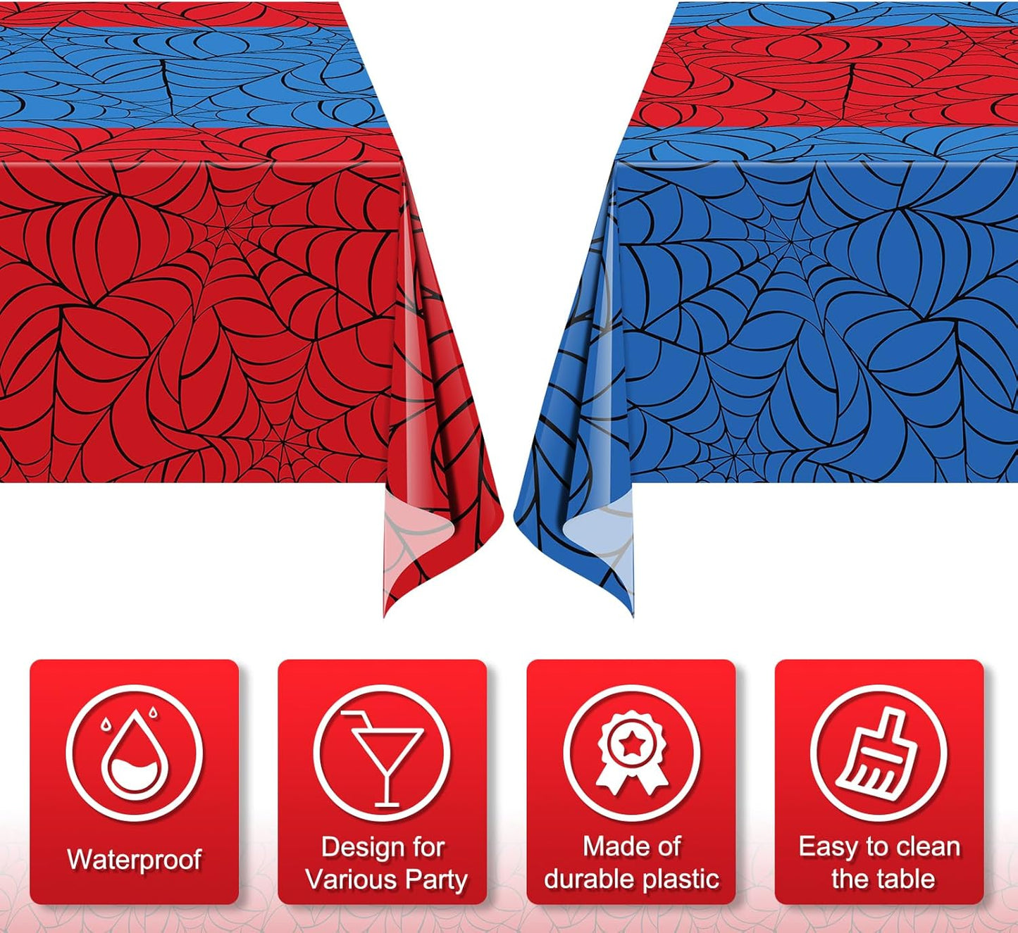 2Pcs Spider Web Themed Birthday Party Tablecloths Decorations,Mix Blue and Red Hero Plastic Table Cover Disposable Rectangle Table Cloth for Baby Shower Kids Boys Birthday Party Supplies,54x108 Inch