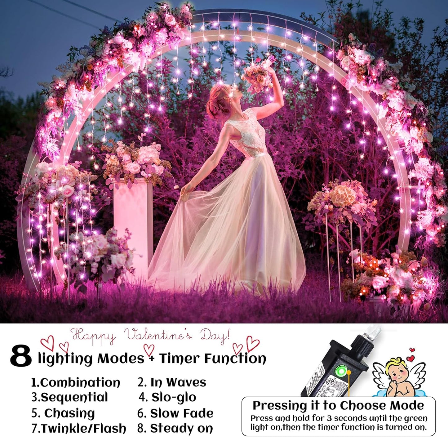 33ft Icicle Lights for Outside, Pink Christmas Lights Outdoor Waterproof for House, 400 LED Twinkle Light with 75 Drops Clear Wire Short Curtain Lights for Room Home Wall Indoor Decorations