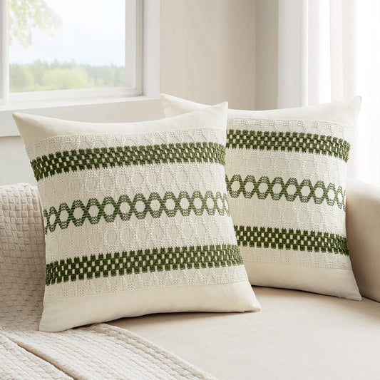 MIULEE Set of 2 Moss Green Boho Decorative Pillow Covers 20x20 Inch Farmhouse Rustic Couch Throw Pillows Modern Summer Cotton Cushion Covers Retro Cute Macrame Woven Home Decor for Bed Sofa Chair
