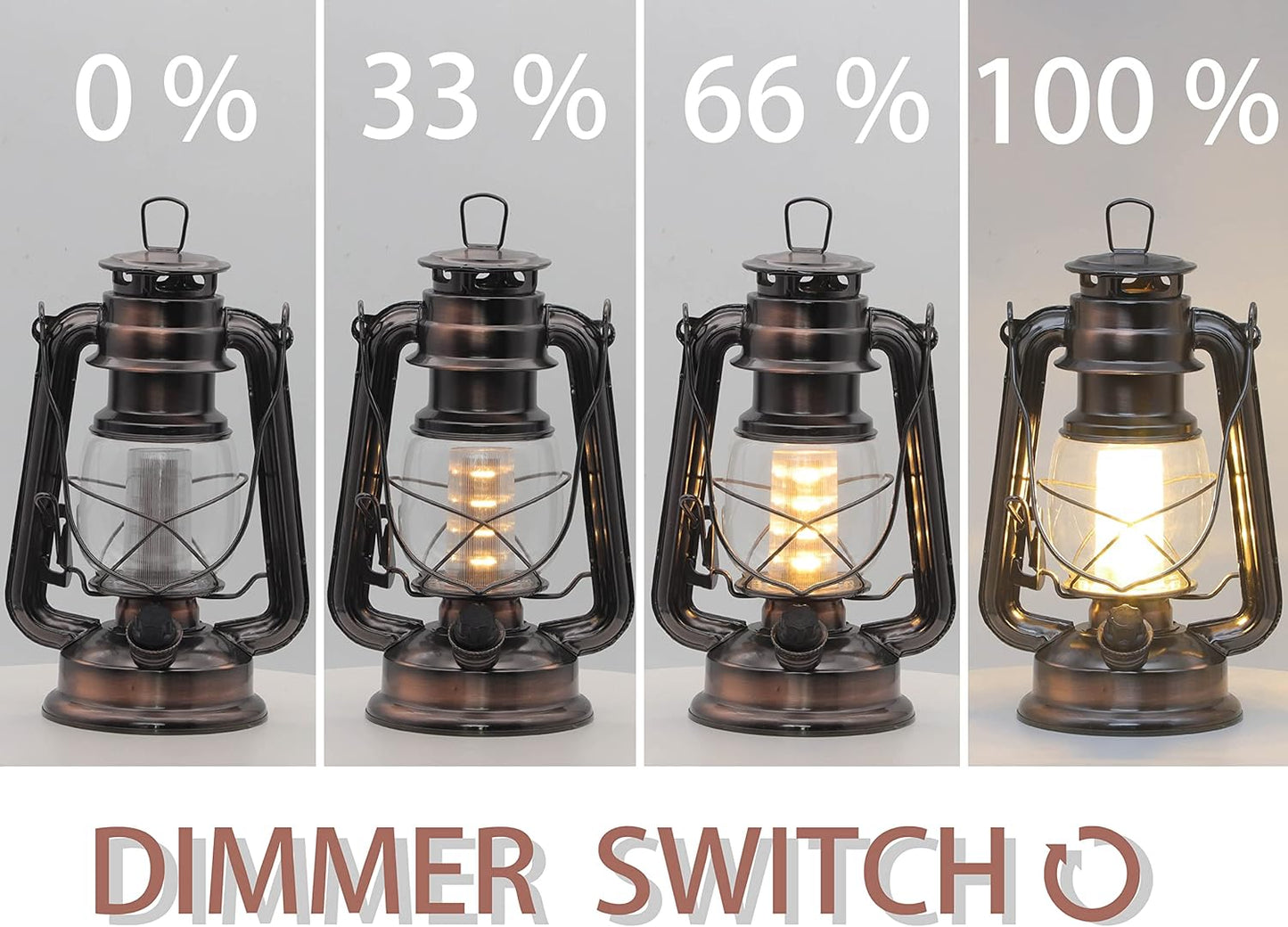 YAKii LED Vintage Lantern Metal Hanging Hurricane 12 LED Dimmer Switch Warm White Battery Operated Power Outage Indoor Camping Lighting Outdoor Brooklyn Decoration(Copper)