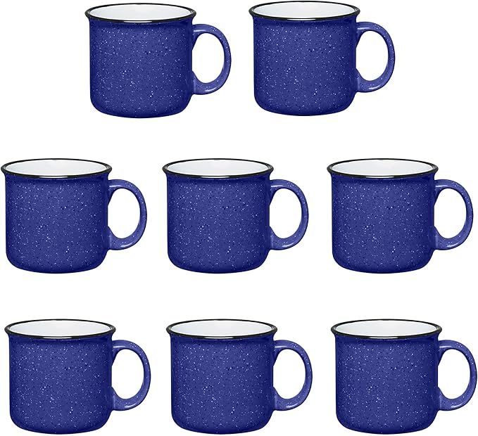 Set of 8 Ceramic Campfire Mugs – 15 Oz, Royal Blue – Coffee & Tea Cups for Home, Work, Travel, Camping – Customizable, Great for DIY, Events, Companies