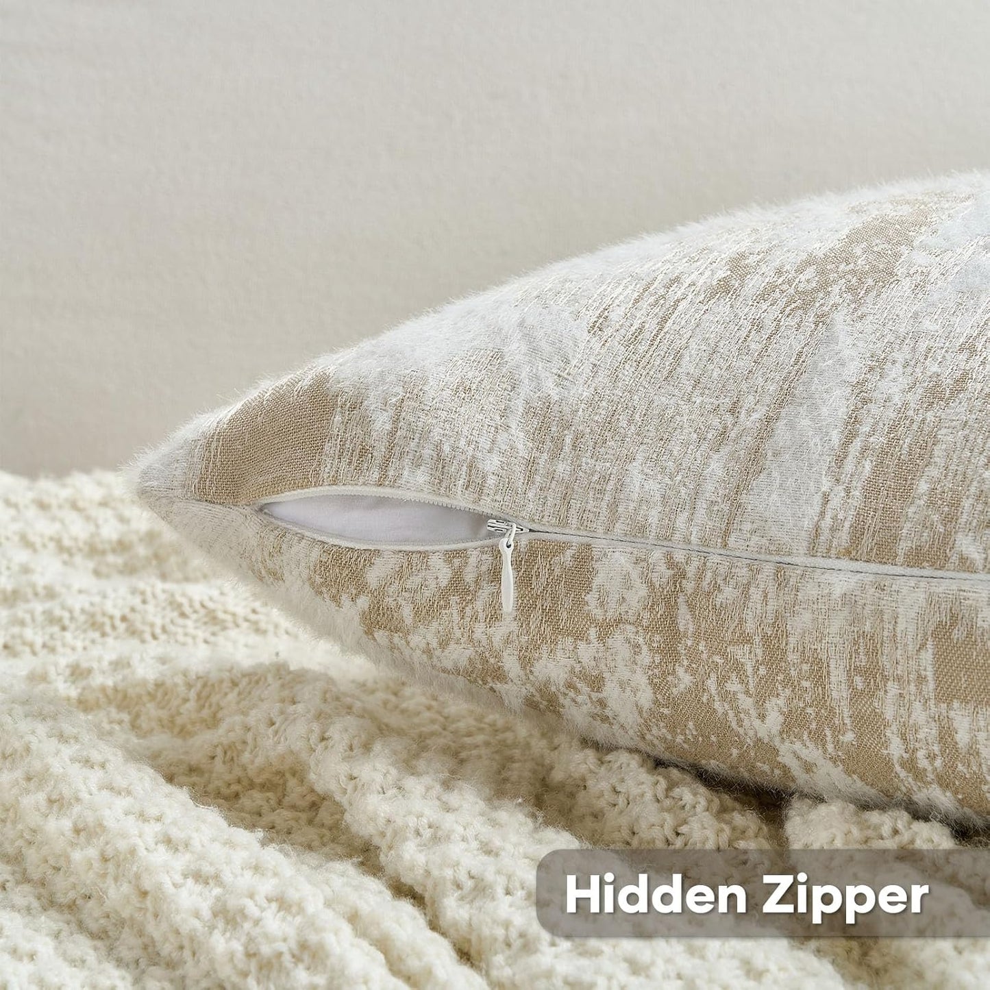 FUTEI Brown White Decorative Throw Pillow Covers 24x24 Inch Set of 2,Soft Faux Cashmere Jacquard - Textured & Cozy Euro Pillow Shams,Modern Home Decor for Couch Bed Living Room