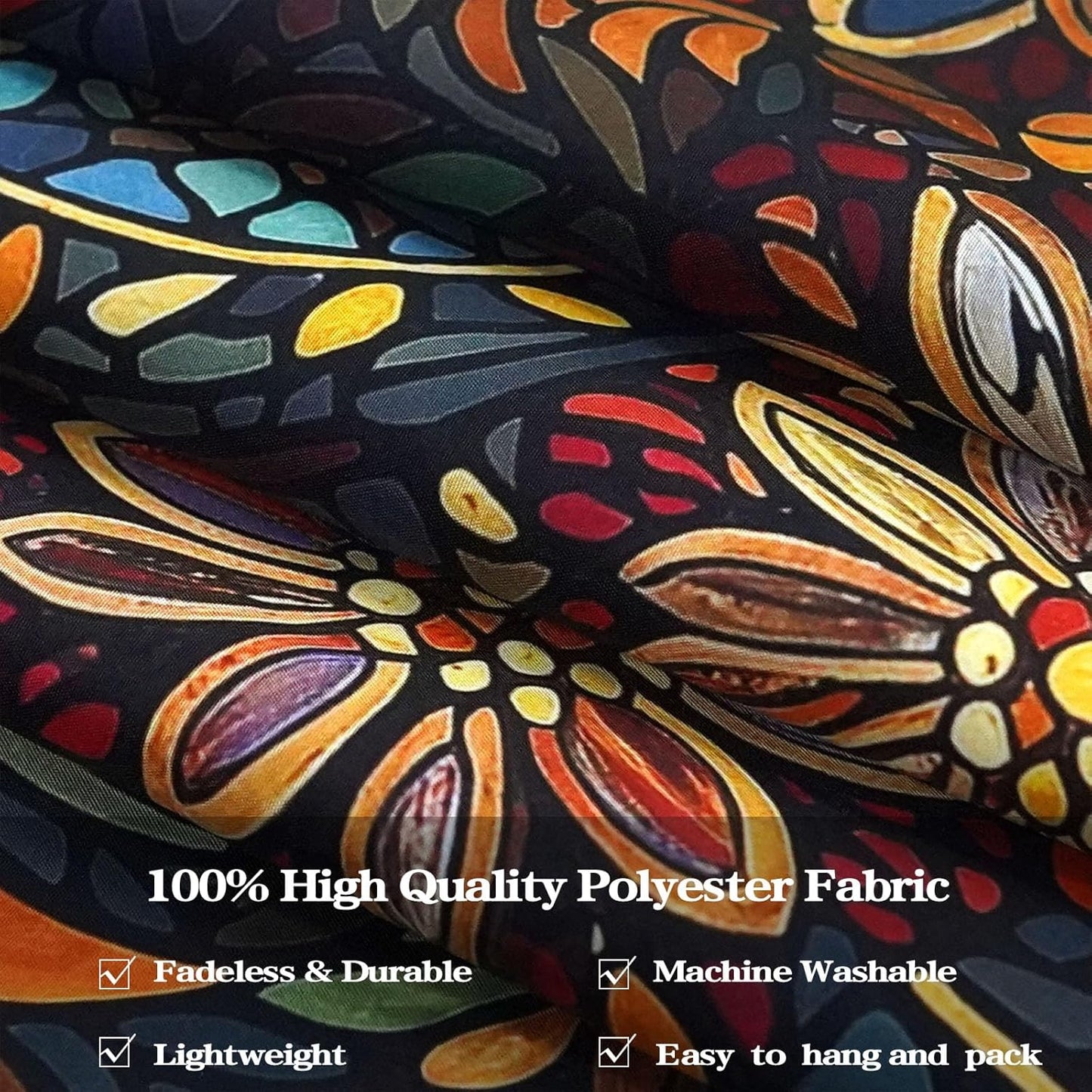 Fowocu Boho Floral Mandala Tapestry Wall Hanging Vintage Bohemian Flower Medallion Tapestry Aesthetic Orange Stained Glass Hippie Large Tapestries for Bedroom Living Room Dorm Decor 80 x 60 Inch