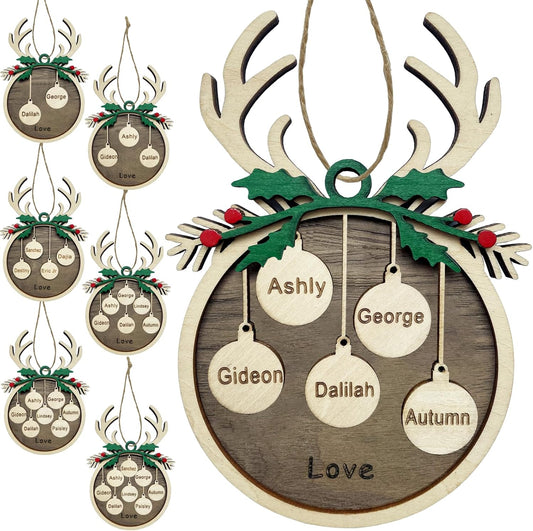 2025 Personalized Christmas Ornaments Family of 2/3/4/5/6/7/8,Custom Reindeer Christmas Wooden Ornaments Deorations with Names,Customized Xmas Ornament Tree Deorations,Personalized Xmas Gifts