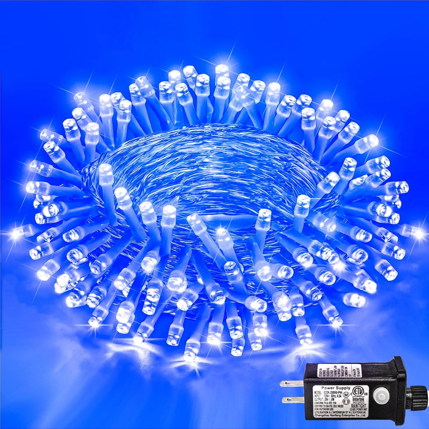 120 LED Blue Christmas Lights Outdoor, 40ft Clear Wire Blue String Lights 8 Modes, Plug in Waterproof Fairy String Light for Indoor Christmas Tree Bedroom Decorations