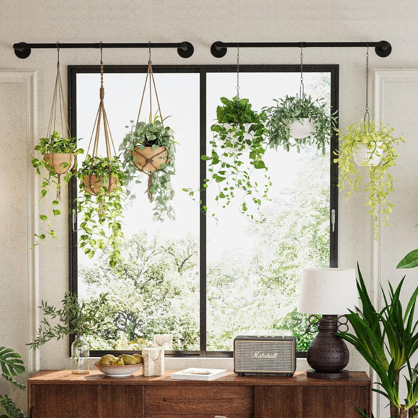 2Pc Hanging Planters for Indoor Plants Plant Hanger Indoor Hanging Plant Holder Black Metal Rod(Pot/Chain/Plant not Included
