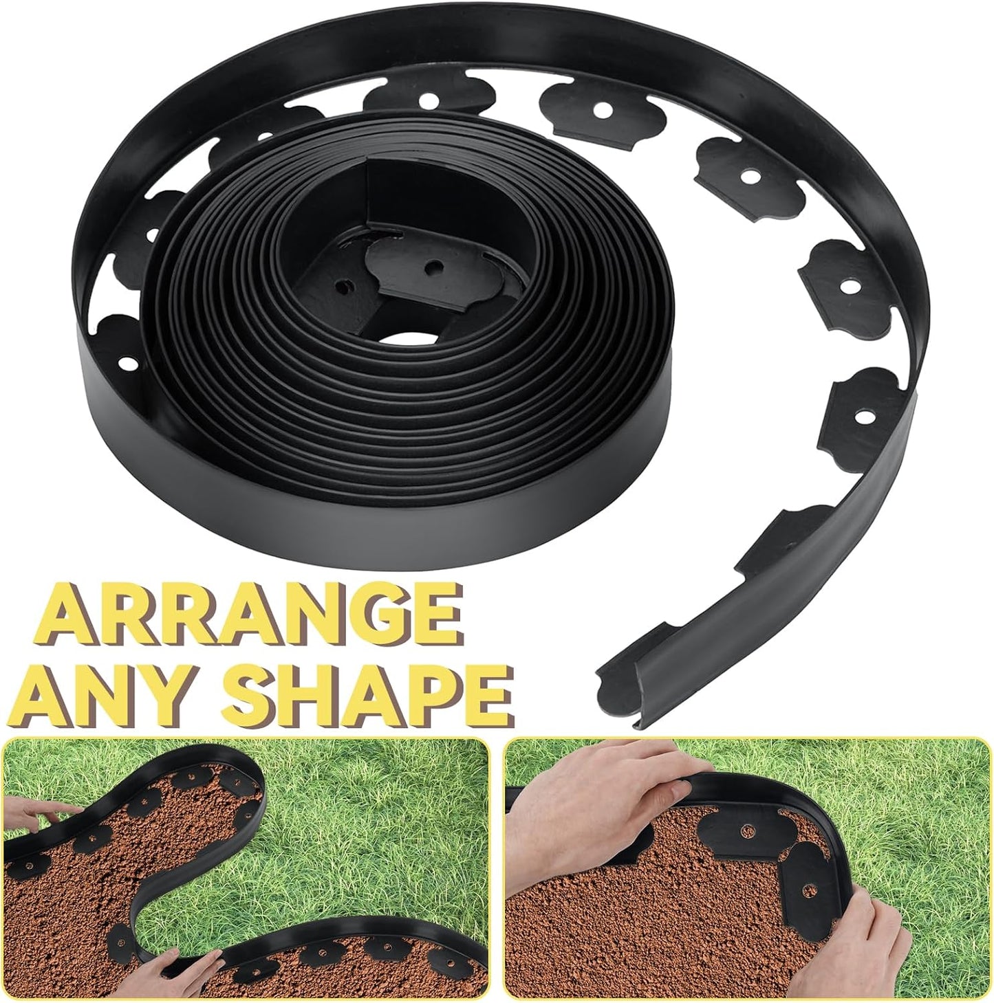 GOTGELIF No Dig Landscape Edging Border, 2'' Tall 40FT Garden Edging Kit with 60pcs Anchoring Stakes for Lawn, Flower Beds, Gardens and Yards (Black)