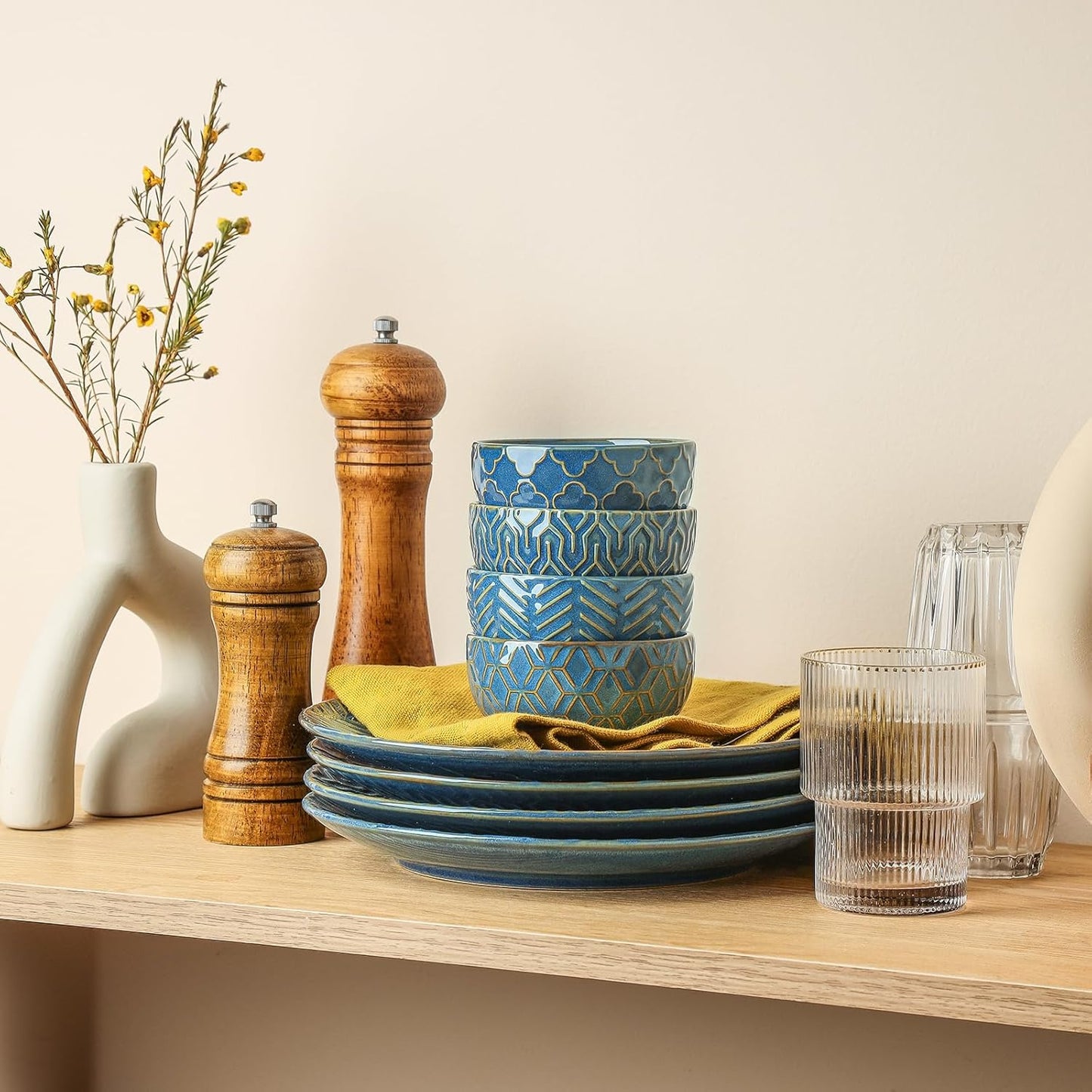 Sureasy Mini Ceramic Dipping Bowls – 4 oz, 3.5 Inch Small Bowls for Sauces & Side Dishes, Microwave & Dishwasher Safe, Set of 4, Blue