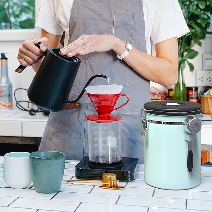 35OZ Coffee Canister for ground coffee with Date Tracker,Mint Green 304 Stainless Steel Kitchen Food Airtight storage container for Coffee Beans or Grounds, Tea, Sugar