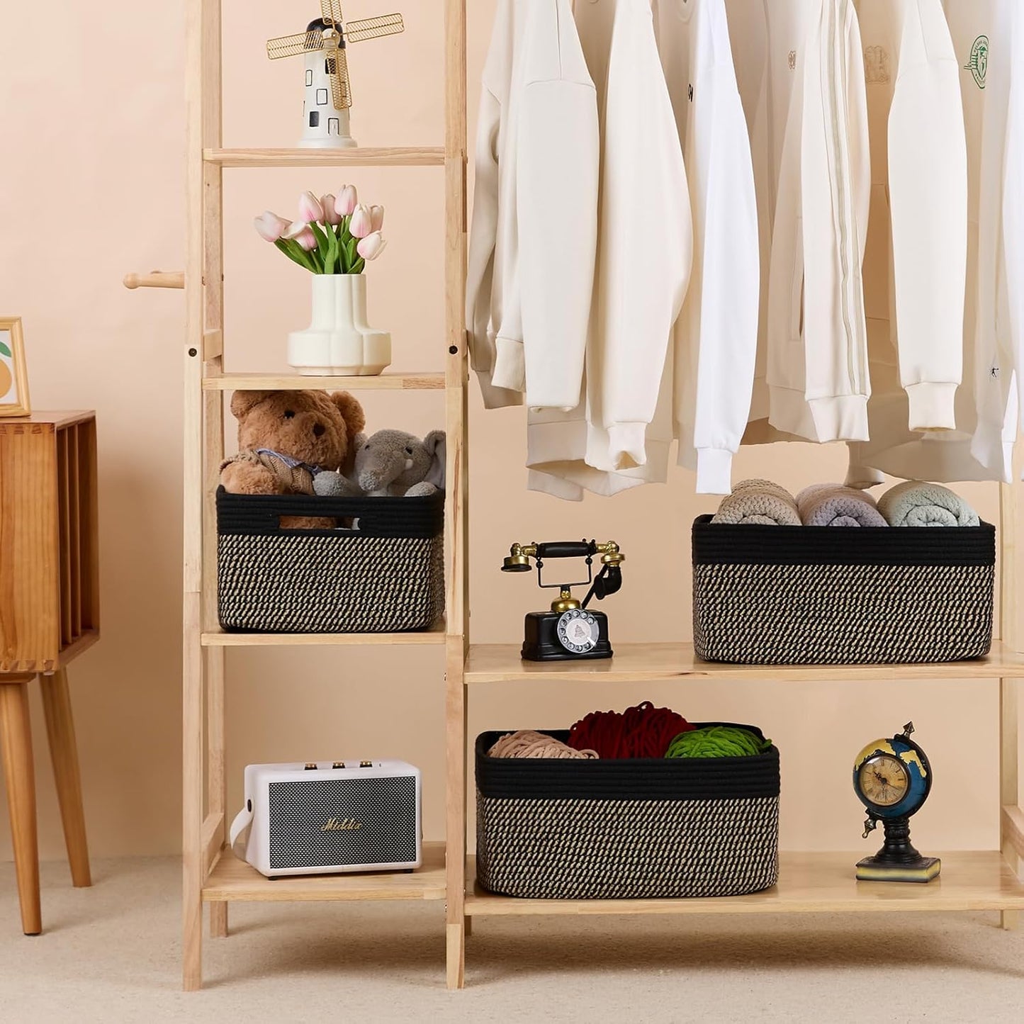 Large Storage Baskets for Shelves, Closet Organizers Bins for Clothes Blanket Towels, Baby Nursery, Toy Baskets Box, Woven Rope Baskets, 17 x 13 x 7.5”, 2 Packs Woven Brown