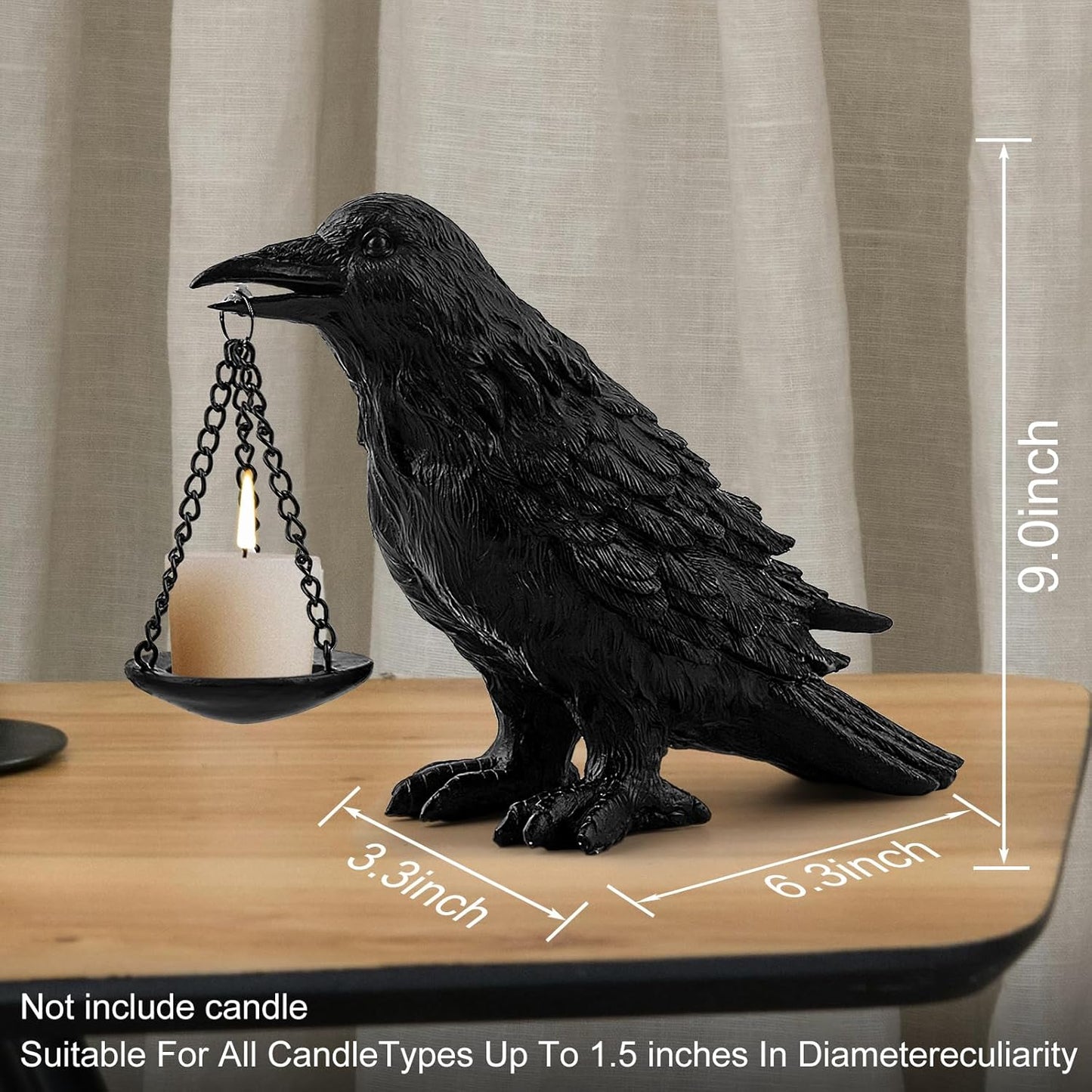 Gothic Home Decor Fake Crow Light Holder Halloween Decorations Indoor Raven Lamp Tealight Candle Holder Resin Statue Black