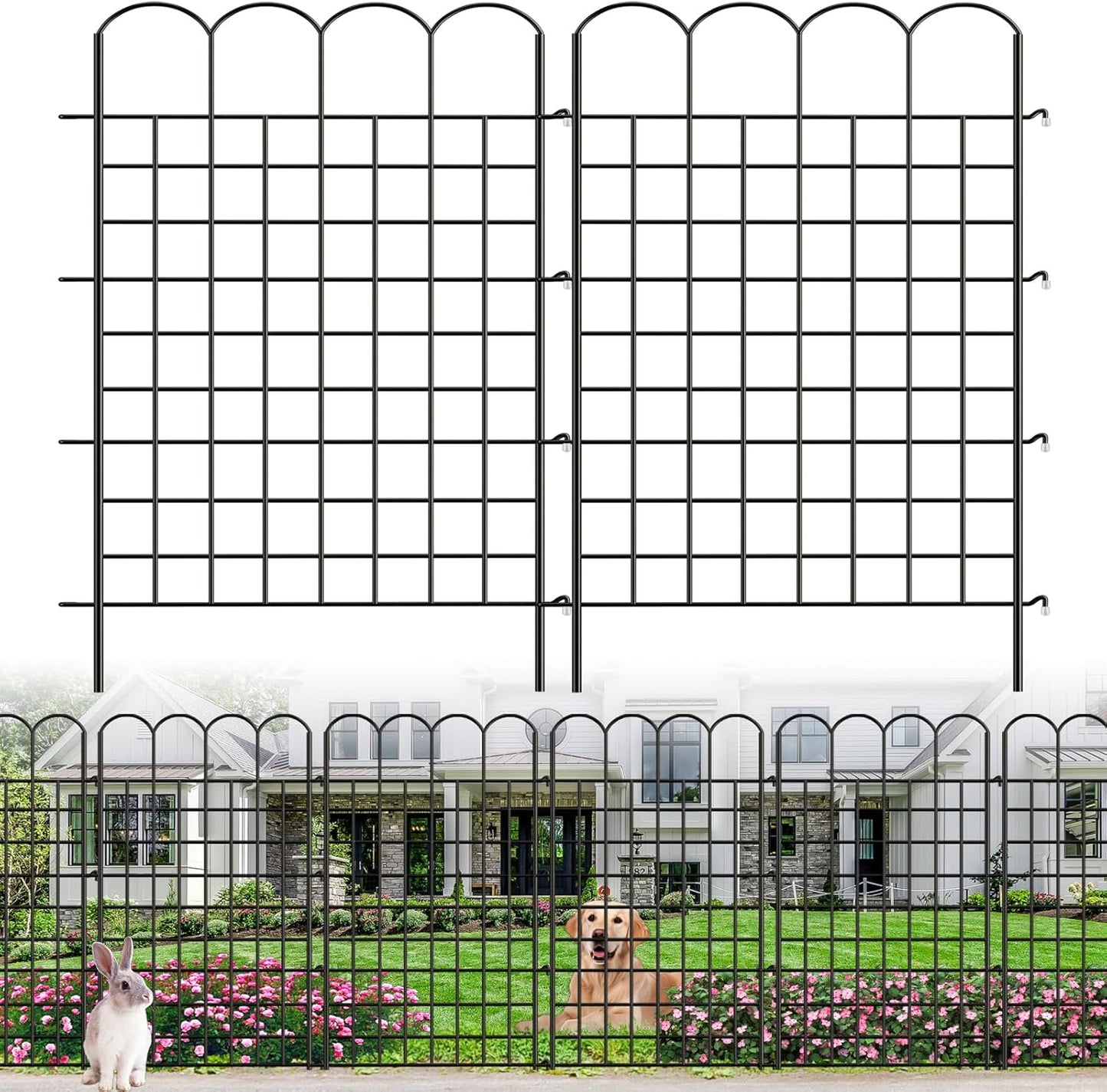 10 Panels Garden Fence Dog Fence Outdoor for Yard, 32 in(H) X 24 ft(L) No Dig Animal Barrier, Rustproof Decorative Metal Temporary Fencing Stakes for Dogs, Flower Vegetable Bed, Patio Outdoor Use
