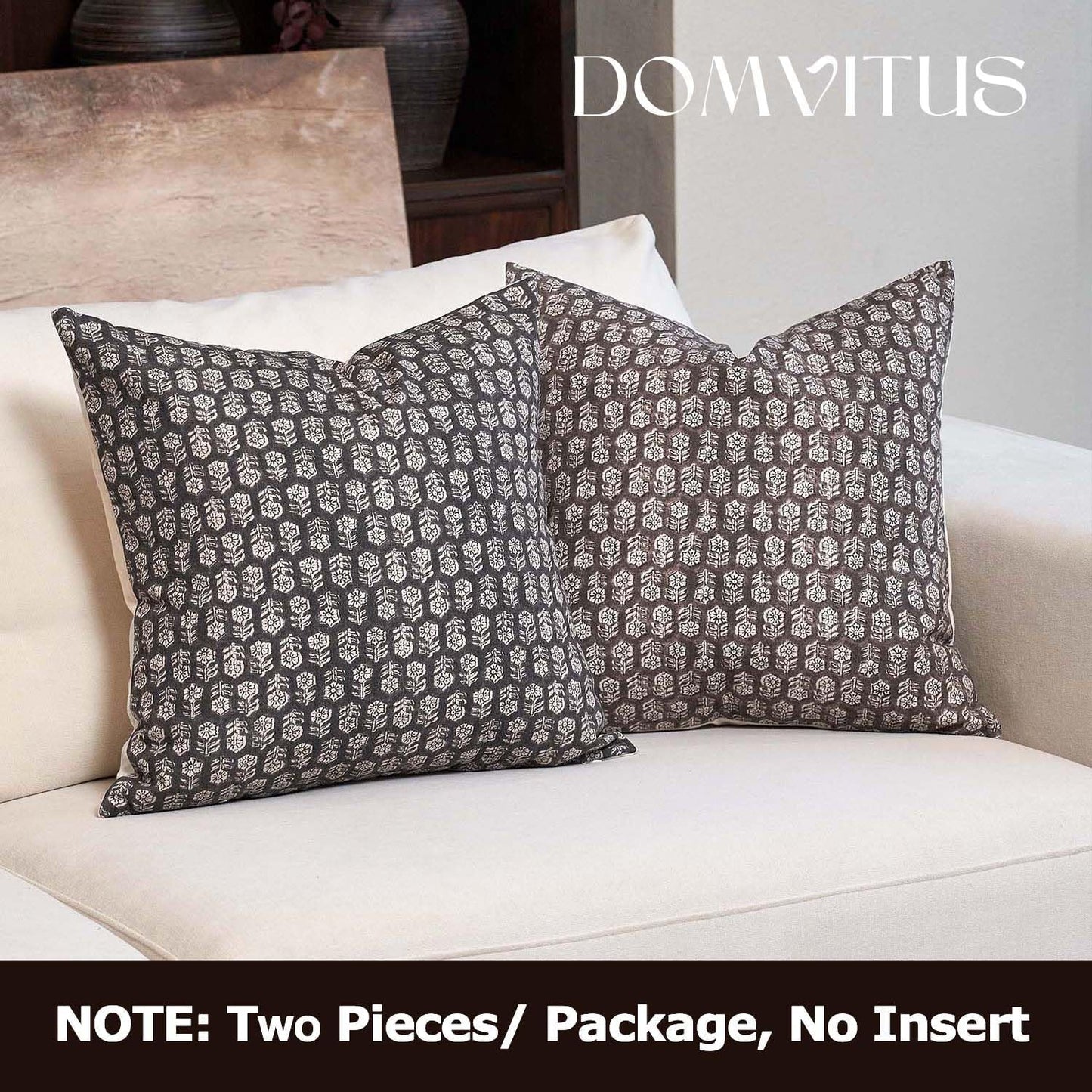 DOMVITUS Floral Pillow Covers Set of 2, Throw Pillow Covers 18x18, Floral Print Neutral Accent Decorative Pillow Covers for Living Room, Bed, Dark Brown