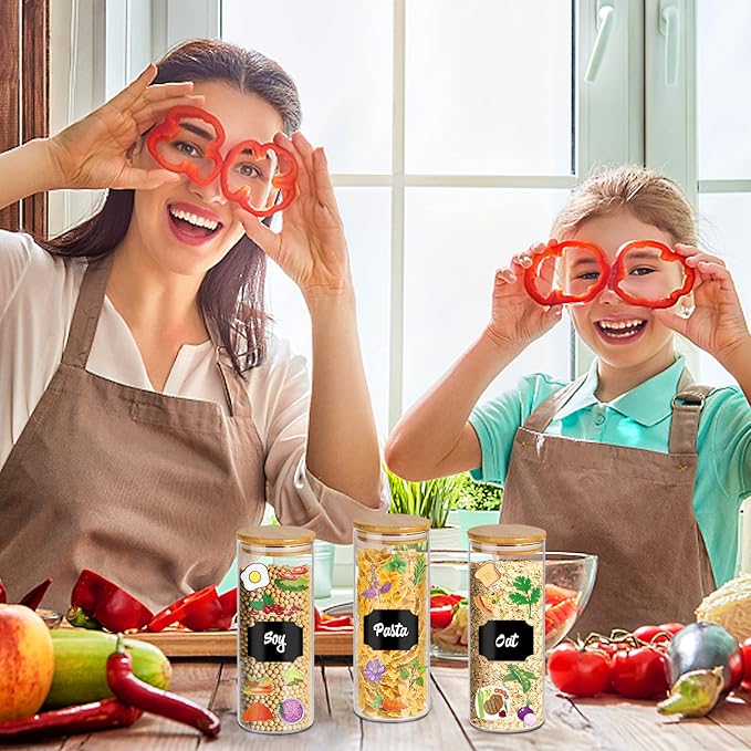 16 oz 20 pcs Glass Jars with Bamboo Lids, Stackable Clear Food Storage Jars, Airtight Kichen Glass Pantry Storage Containers with Lids for Rice, Candy, Sugar, Flour, Nuts, Cookie, Spice